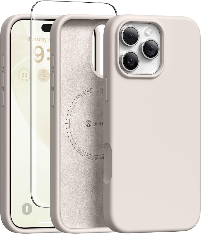 GONEZ Magnetic for iPhone 16 Pro Case, Silicone Cover Stone | Compatible with MagSafe, Camera Button & Screen Protector, Microfiber Lining, 3 Layers Soft Gel Rubber Shockproof Slim 6.3"