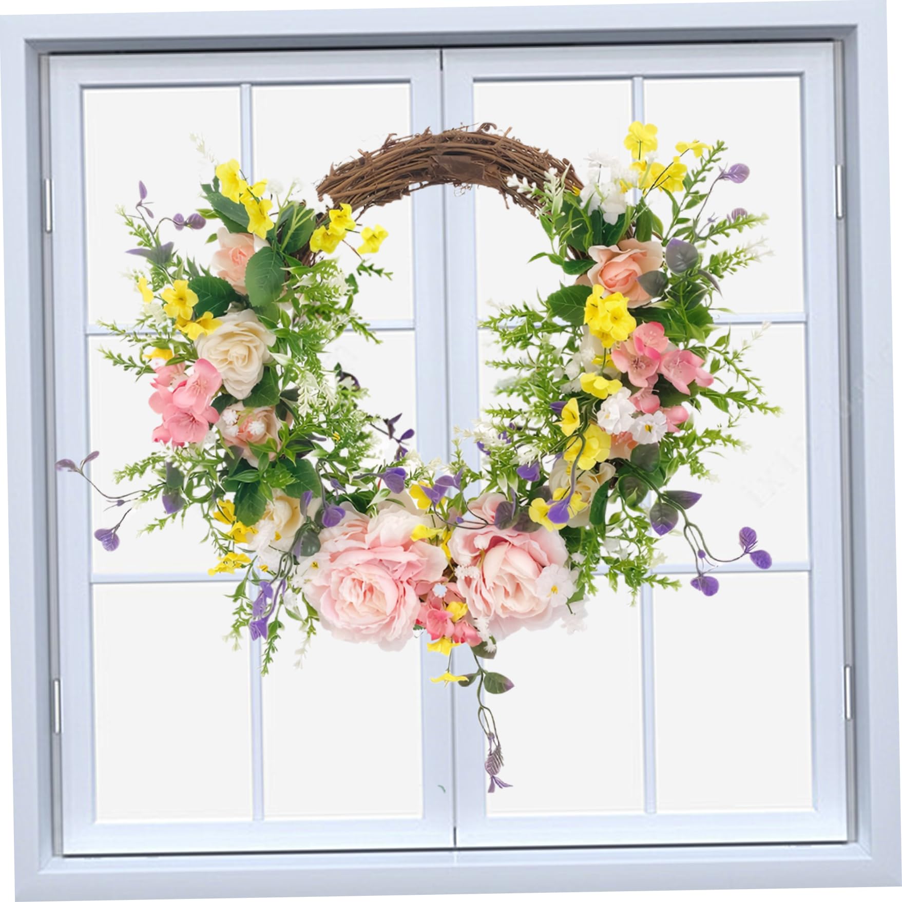 Couronne de porte artificielle à suspendre pour porte d'entrée, motif pivoine florale pour ferme, fête, mariage, maison - 40,6 cm