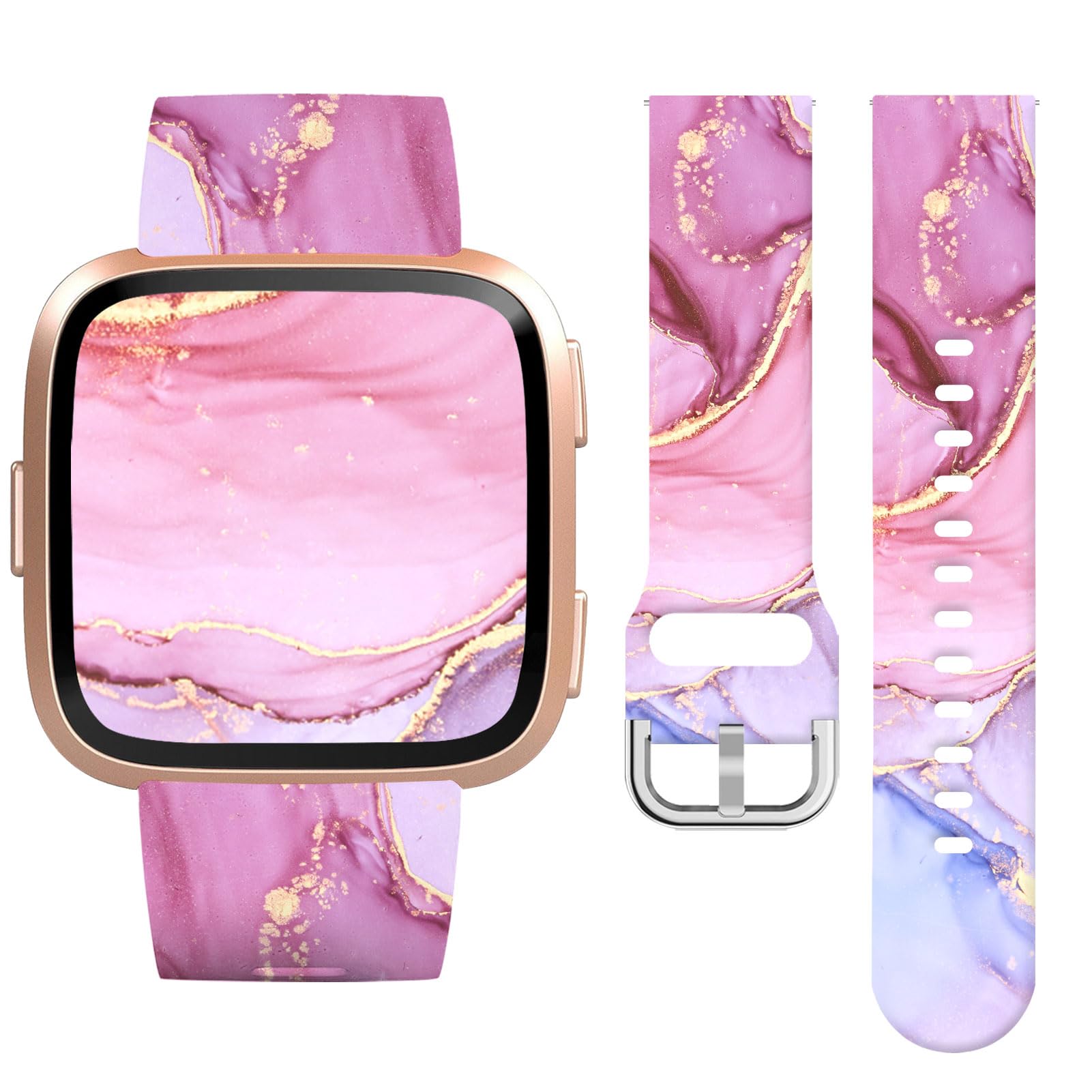 Vozehui Marble Silicone Straps for Fitbit Versa/Versa 2/Versa Lite, Soft, Unique Printing Technology, Comfortable to Wear, Waterproof and Durable Replacement Band for Men Women