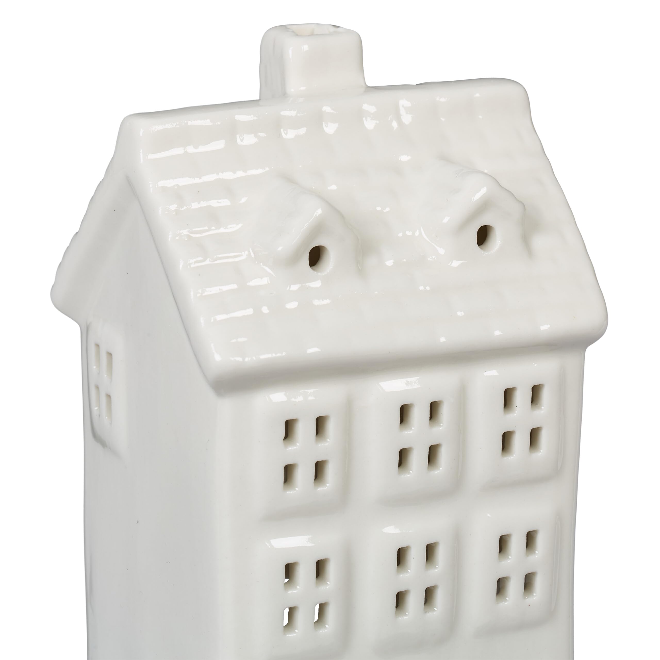 Relaxdays Ceramiczny domek na podgrzewacze, świecznik na 1 podgrzewacz, wys. x szer. x gł.: 14,5 x 7 x 6 cm, świecznik na podgrzewacze dom, biały
