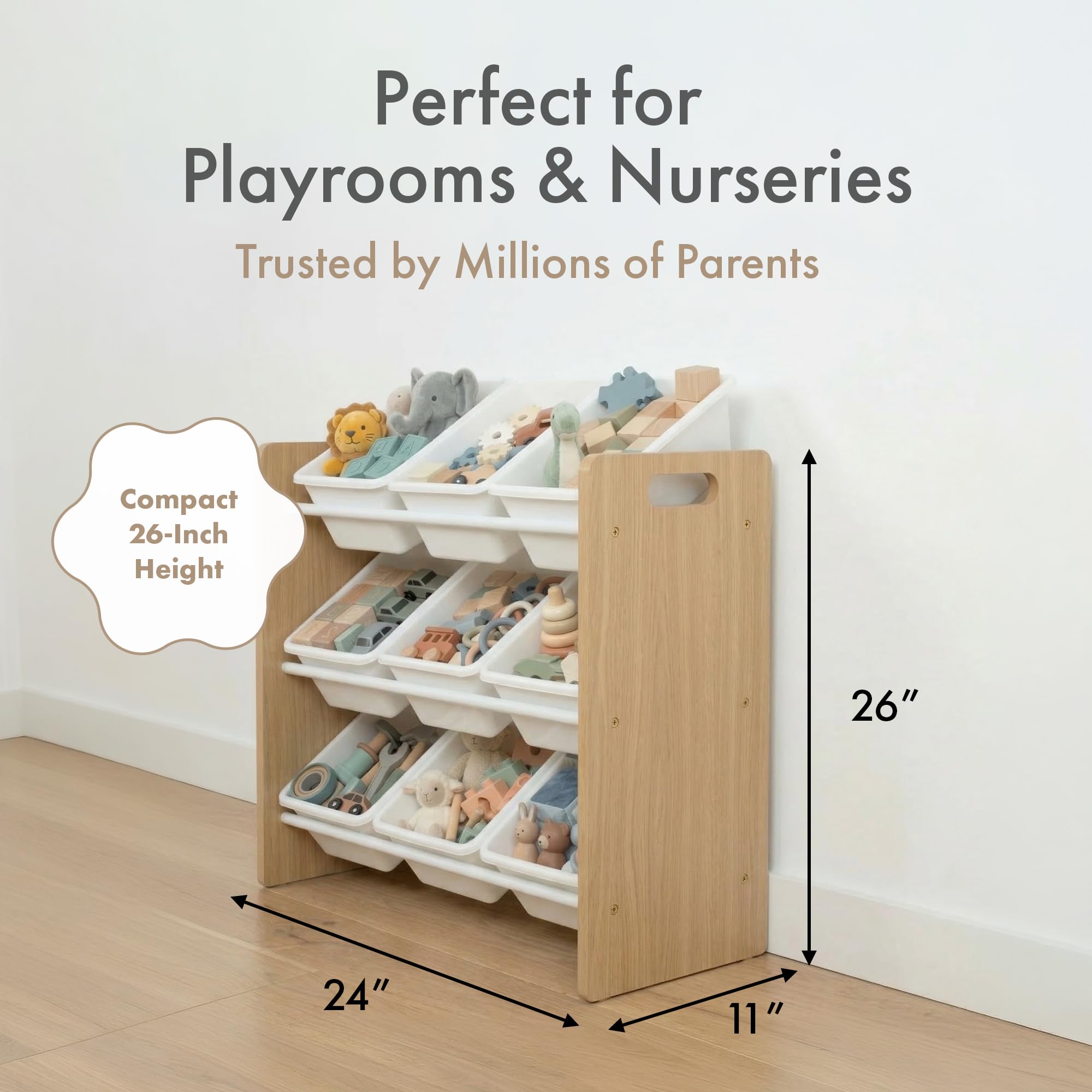 HumbleCrew Scaffale Bambini Ecologico: Organizer Giocattoli con 9 Contenitori, Design Naturale/Bianco, Perfetto per Camerette Moderne e Ordinate