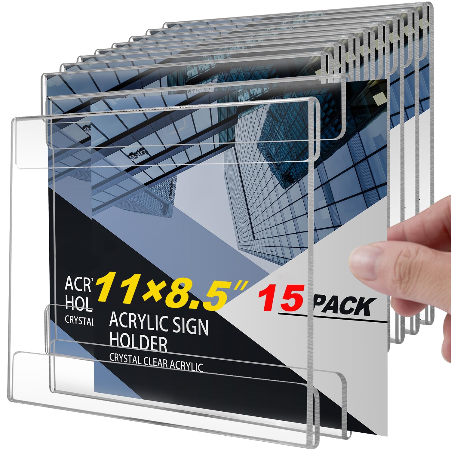 15 Pcs 8.5"×11 Acrylic Sign Holder Wall Mount, Horizontal, No Drilling Clear Wall Frame, Door Sign Holder with Adhesive Tape, for Offices Shop,