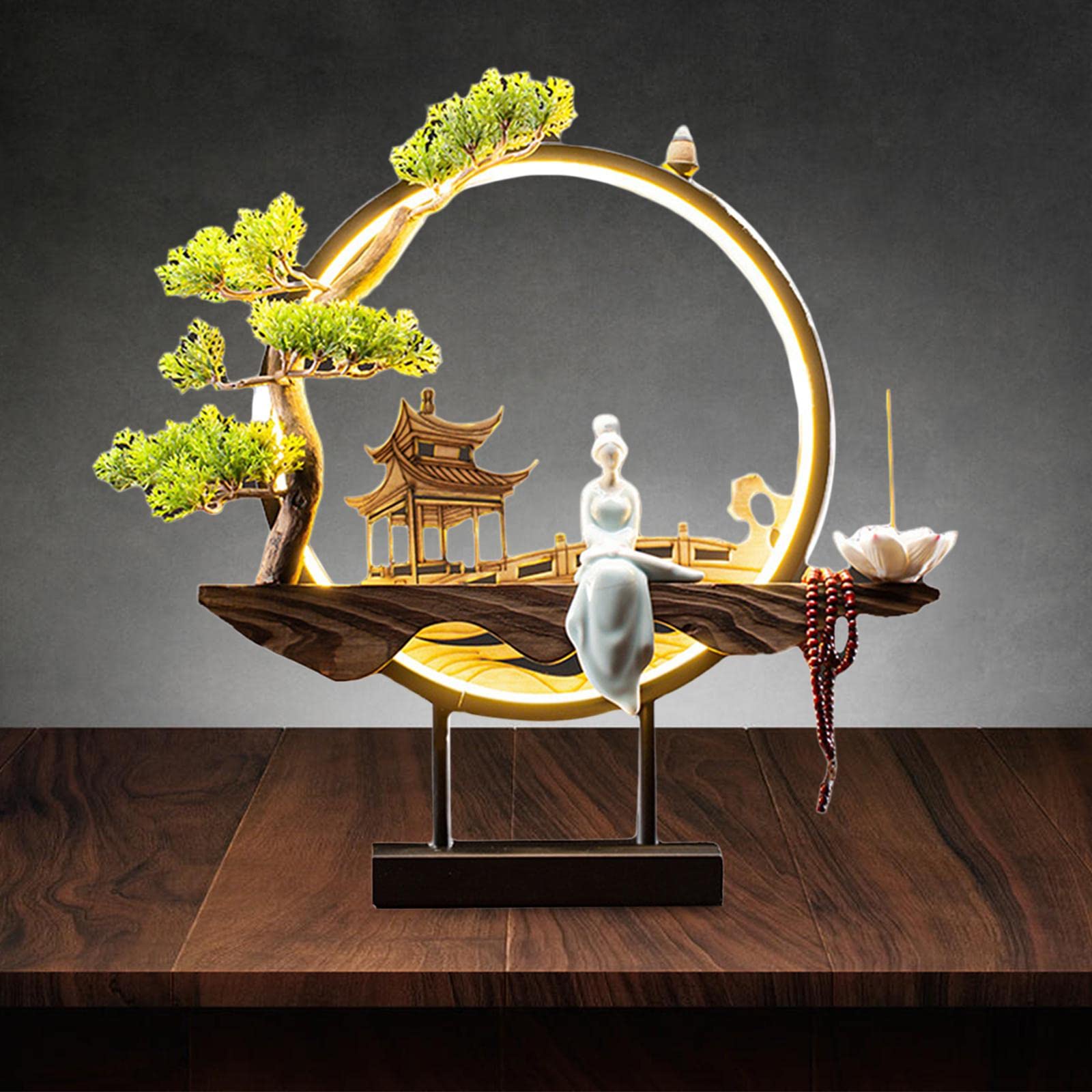 perfk LED-Lampe Rückfluss-Räucherstäbchen-Brenner im traditionellen chinesischen Stil, Figur, Rückfluss-Brunnen, Landschaftsdekor, Handwerk, Stil I