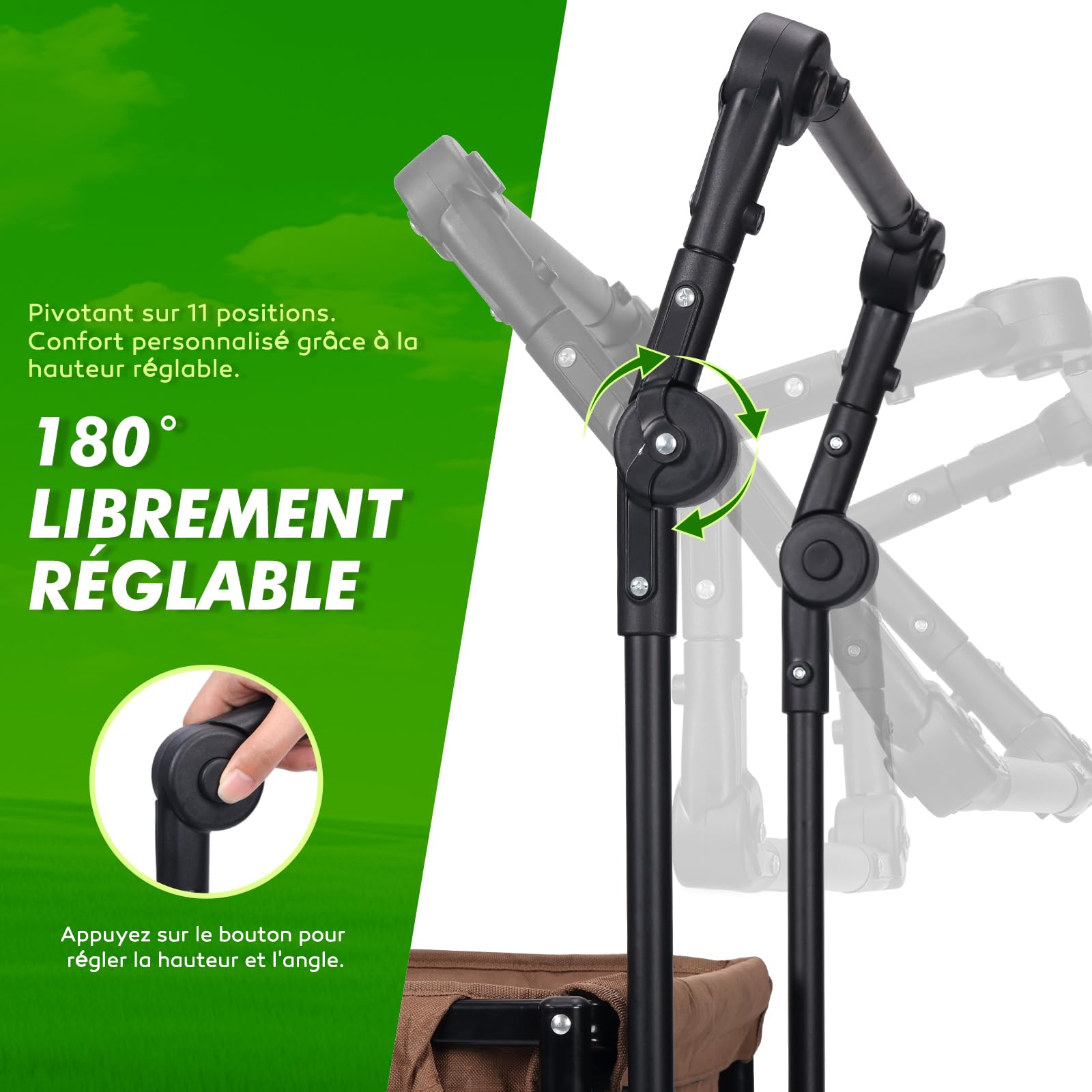 Poignée Universelle Pliable pour Chariot - Barre de Poussée/Traction Ergonomique en Acier Renforcé pour Caddies, Chariots de Plage, Poussettes et Landaus