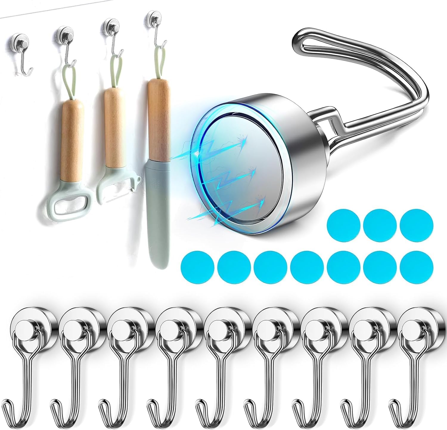 Miqzwers Magnetic Hooks, 10Pcs Heavy Duty Magnetic Hooks for Cruise Cabins, 25LBS Powerful Magnets with Rotatable Hooks for Refrigerator, Hanging, Grill, Locker, Metal Door (Diameter 16mm/0.62inch)
