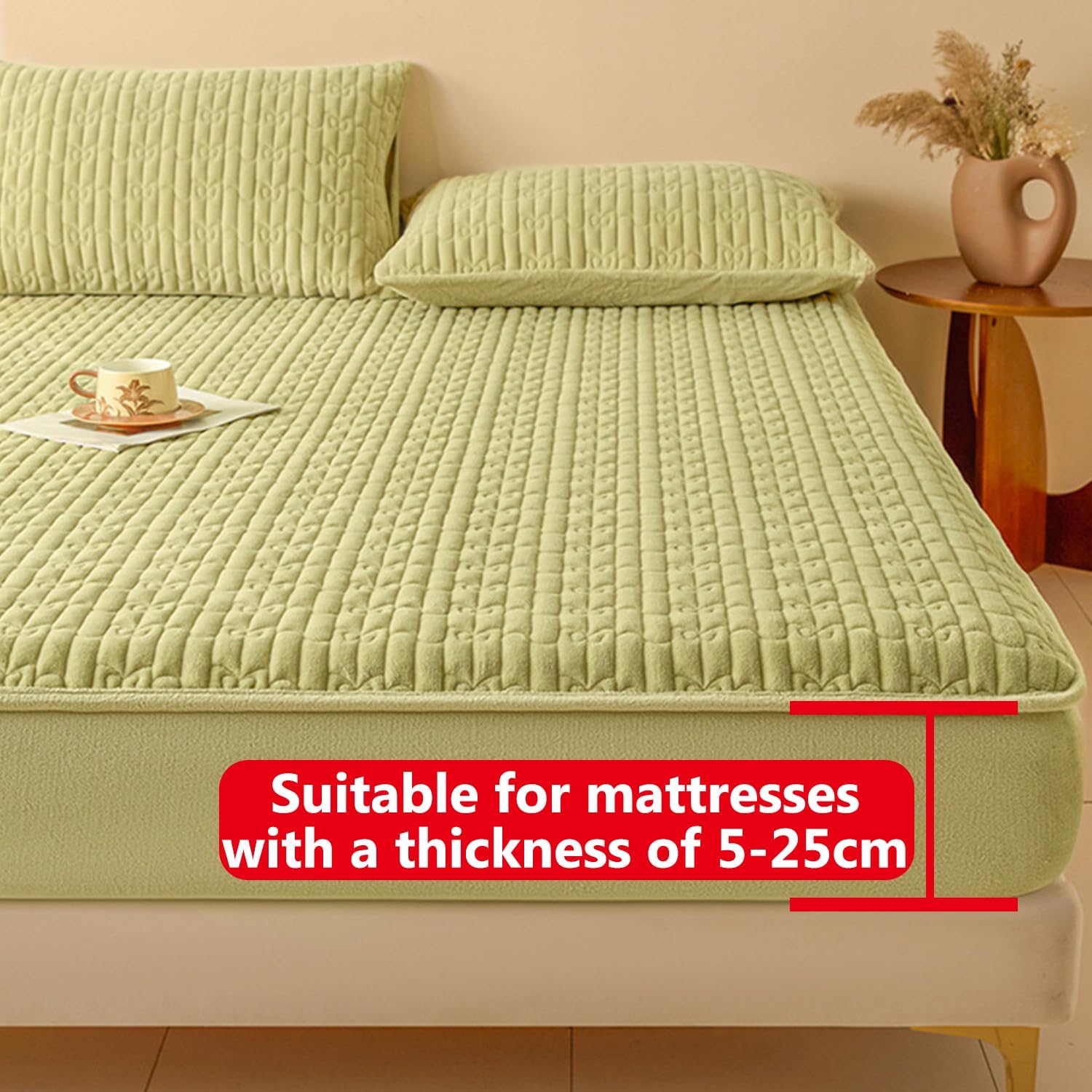 Khaki,180 * 200cmKING,LDLCYCN Mattress Protector Milk Velvet Warm Thicken Soft Mattress Cover with 10'' Deep Pocket Bed Cover Comfortable for Winter Fitted Sheet Non-Slip Mattress Topper Protector