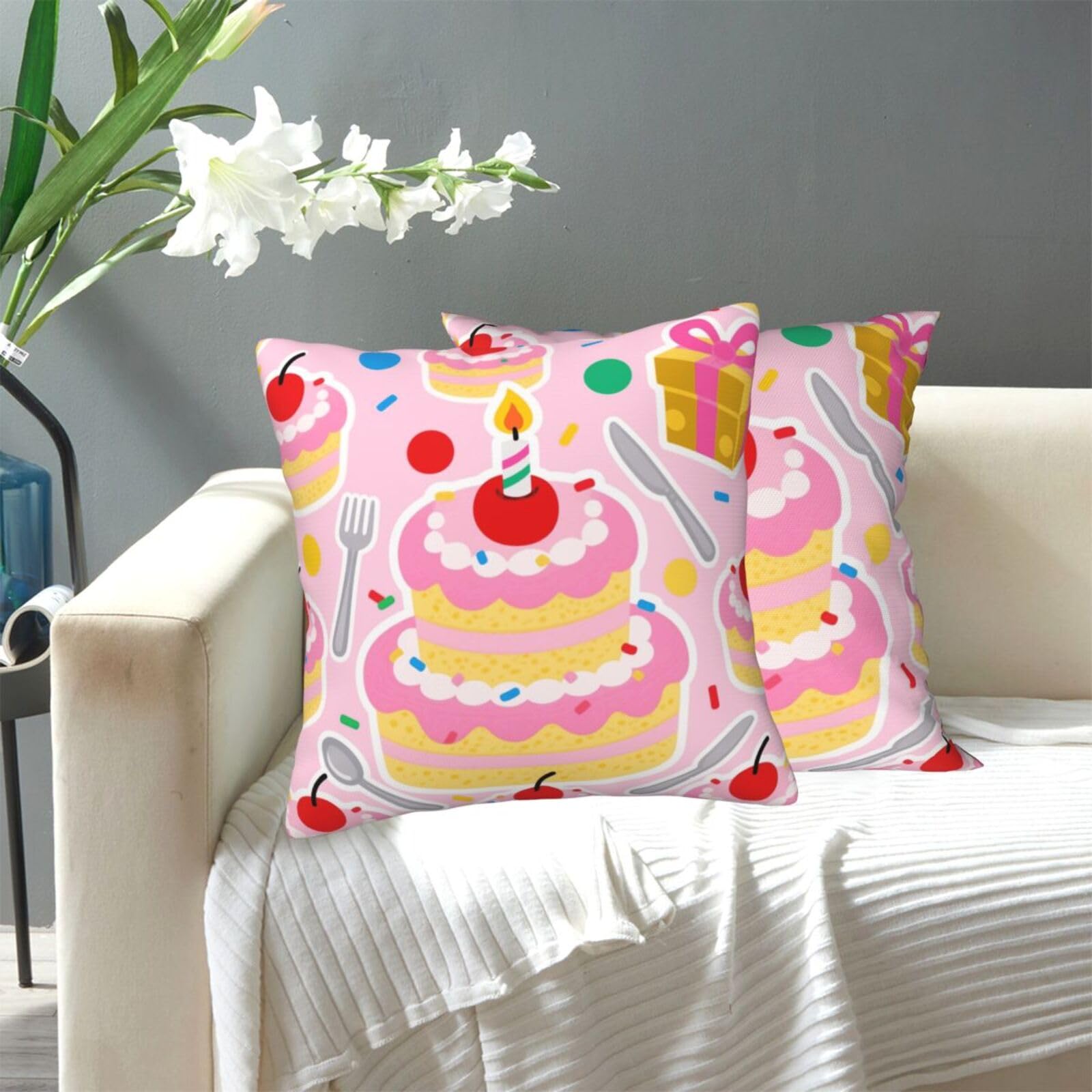 FekiLoot Decorative Throw Pillow Covers Modern Farmhouse Pillowcase Double Sided Cozy Cushion Cover for Sofa Couch Bed 12"X12" Birthday Pattern