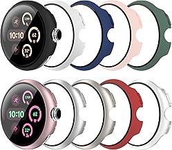 Paquete de 10 fundas para Google Pixel Watch 3/2/1 de 1.614 in con protector de pantalla de vidrio templado, parachoques de policarbonato duro a prueba de golpes, funda protectora completa