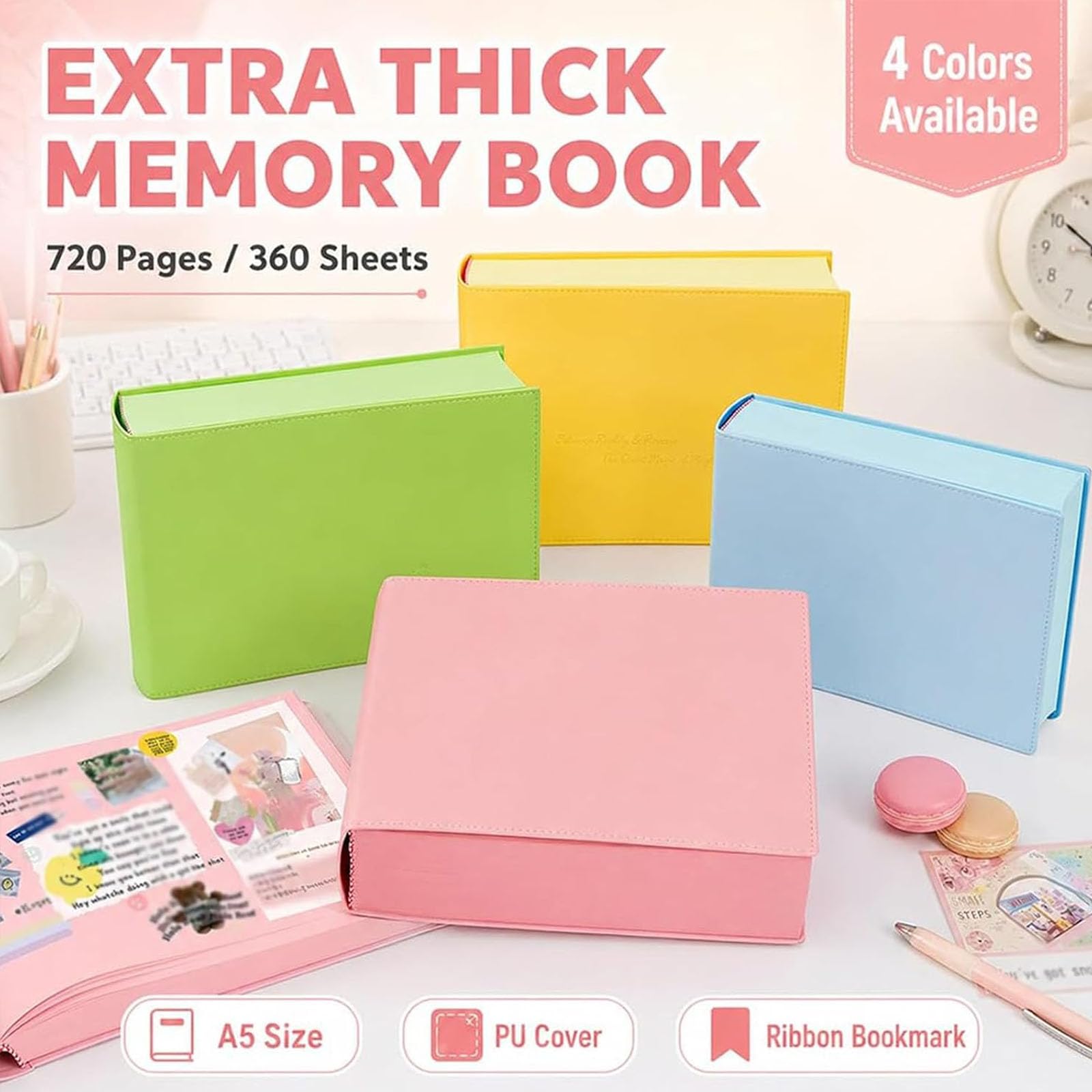 Quaderno A5 Color Brick ad alta capacità (720 pagine), diario con copertina rigida e penna inclusa; ideale per scrapbooking e appunti scolastici. (#A)