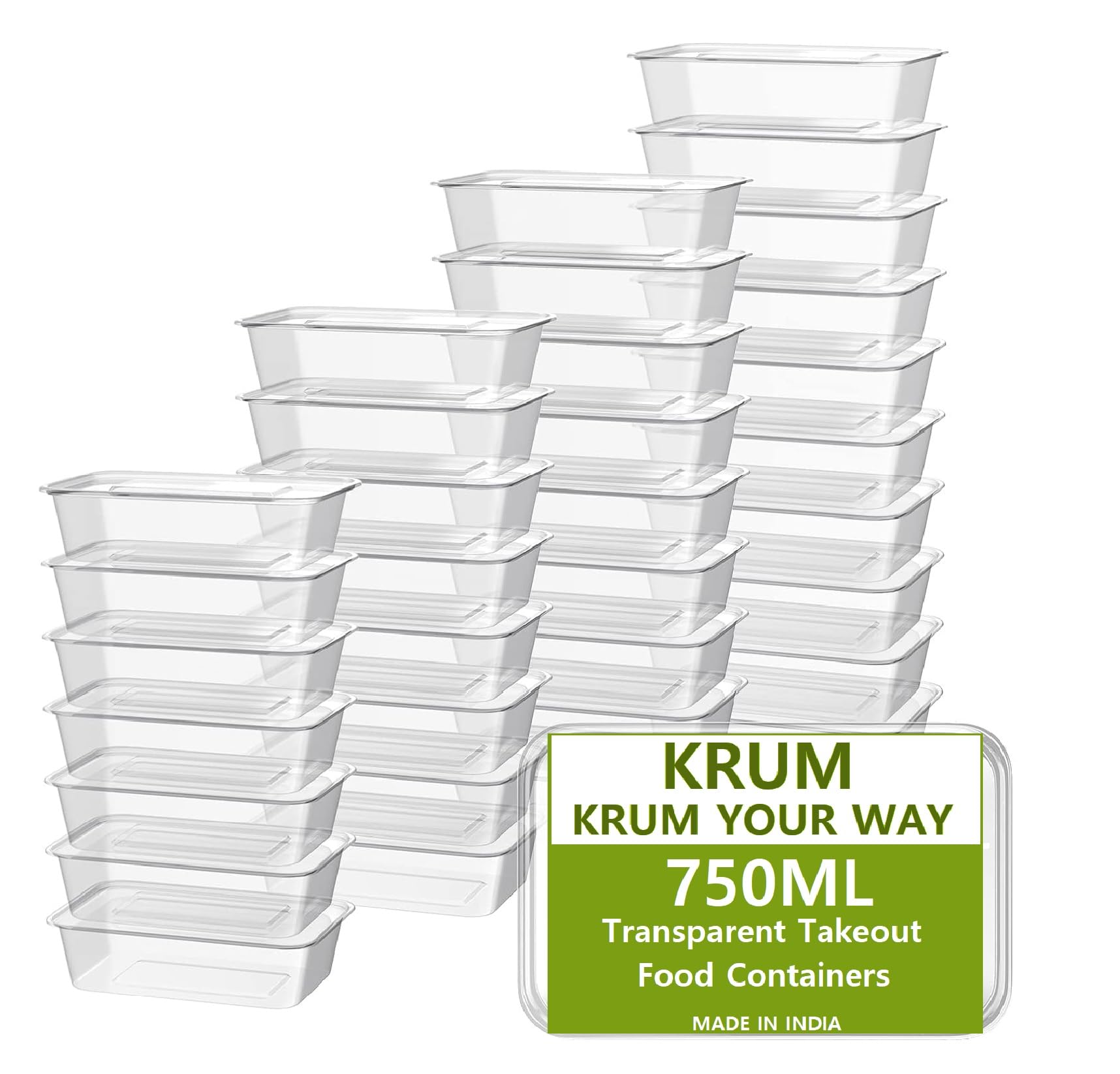 KRUM Airtight Plastic Takeout Food Containers with Lids | Transparent BPA Free Food Storage Boxes for Meal Prep, Freezer, Microwave & Dishwasher Safe | Leakproof (750 ml, Pack of 20)-image-7