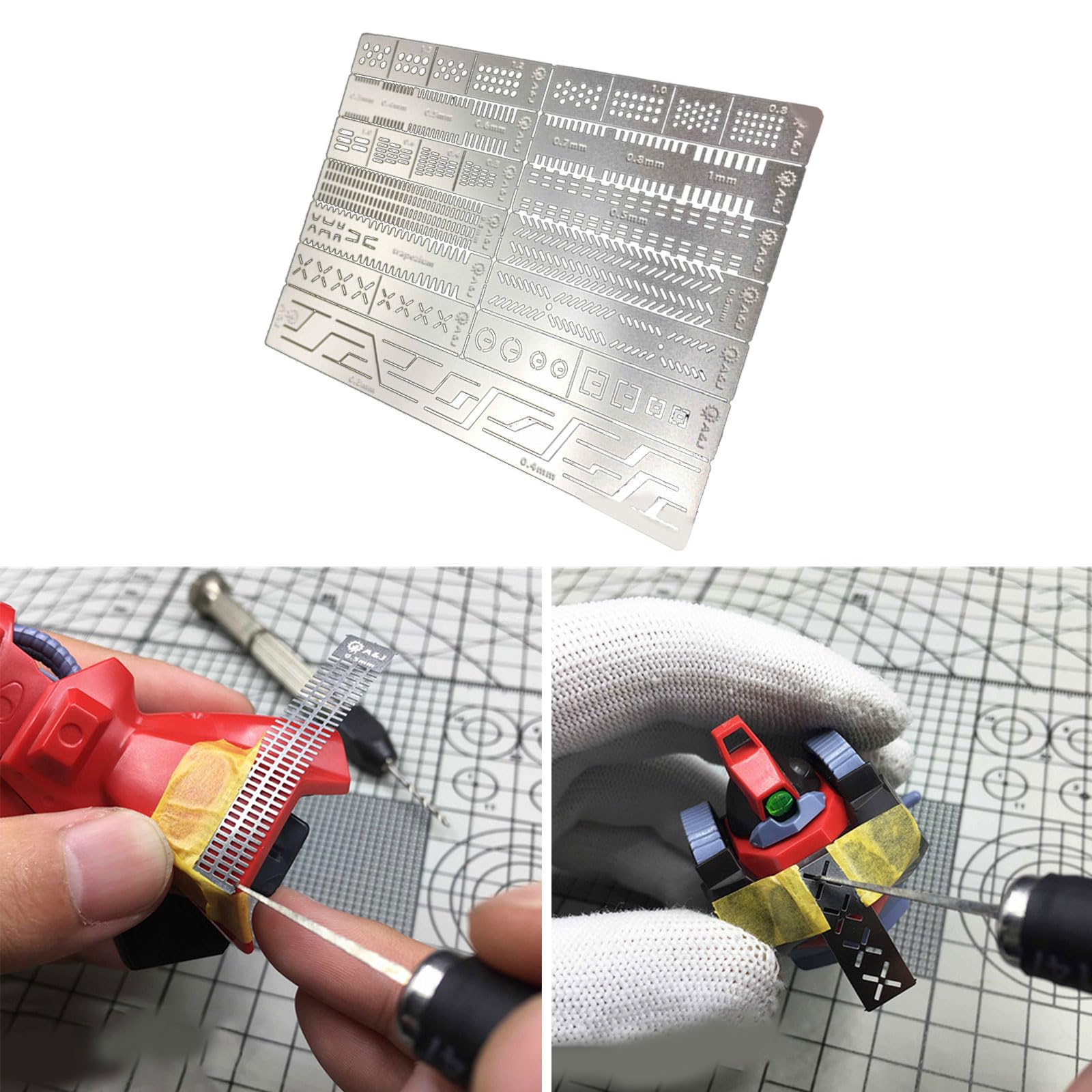 12 in 1 Carving Ruler Carving Ruler Drill Hole Detailers Scribes Line Stencil for Model Crafting Tool, Silver - Image 2