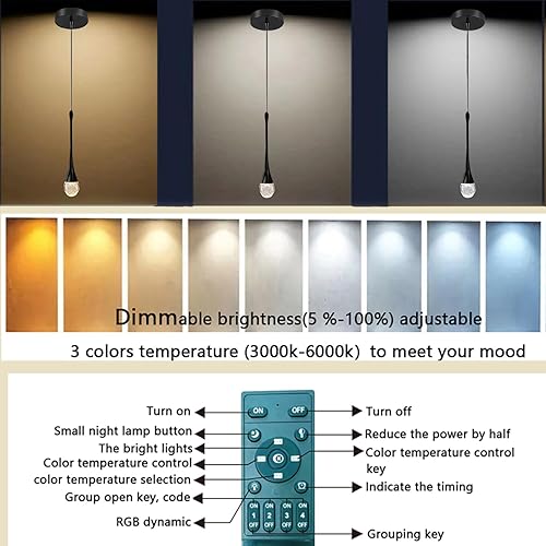 Miniatura 7 de ykolupty Chandliers 9 luces colgantes negras de 100 pulgadas de alto escalera, lámparas de techo de burbuja de cristal, lámpara de iluminación de