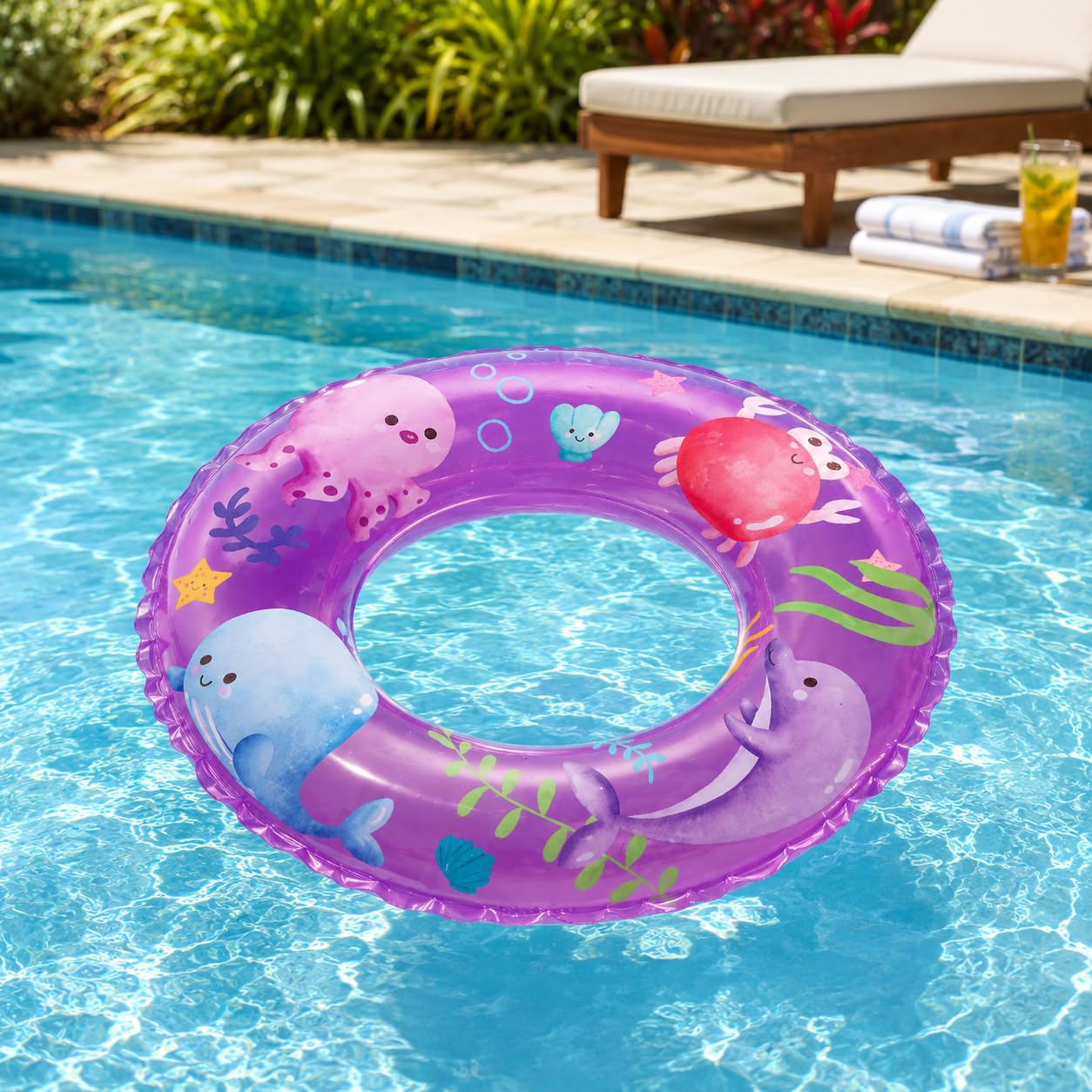 Anillo De Natación Inflable Con Diseño De Animales Marinos Morado – 61 Cm De Diámetro, PVC De 0.18 Mm, Ideal Para Playa Y Piscina