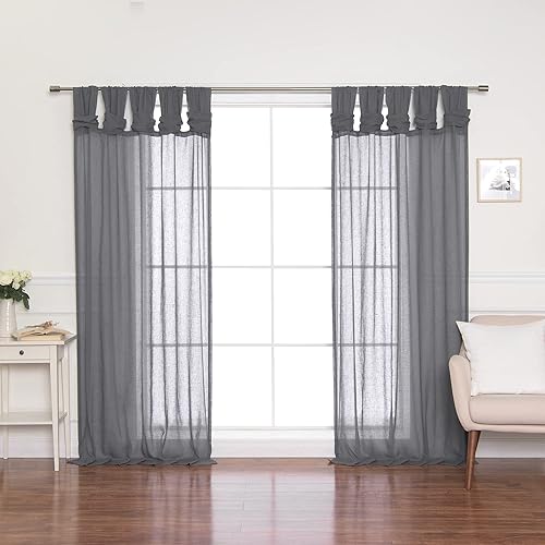 Best Home Fashion Juego de 2 cortinas traslúcidas de lino sintético con pestaña torcida, tratamiento de ventana para sala de estar, comedor,