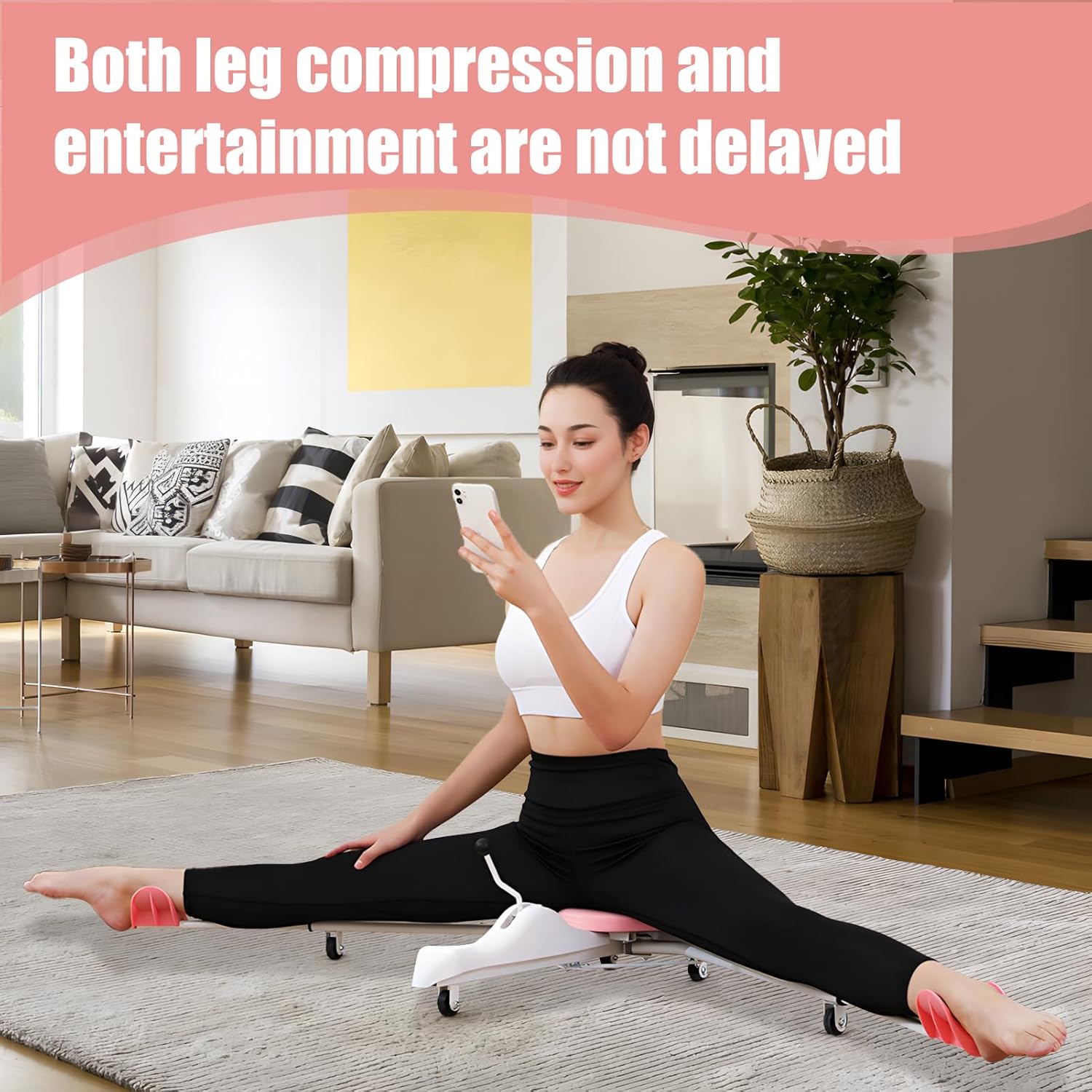 Leg Stretcher Split Machine, Adjustable Split Trainer with Ergonomic Backrest, Portable Flexibility Trainer, 300 lbs Weight Capacity, Yoga Ballet Dance And Gymnastics Training Equipment (Pink 1)