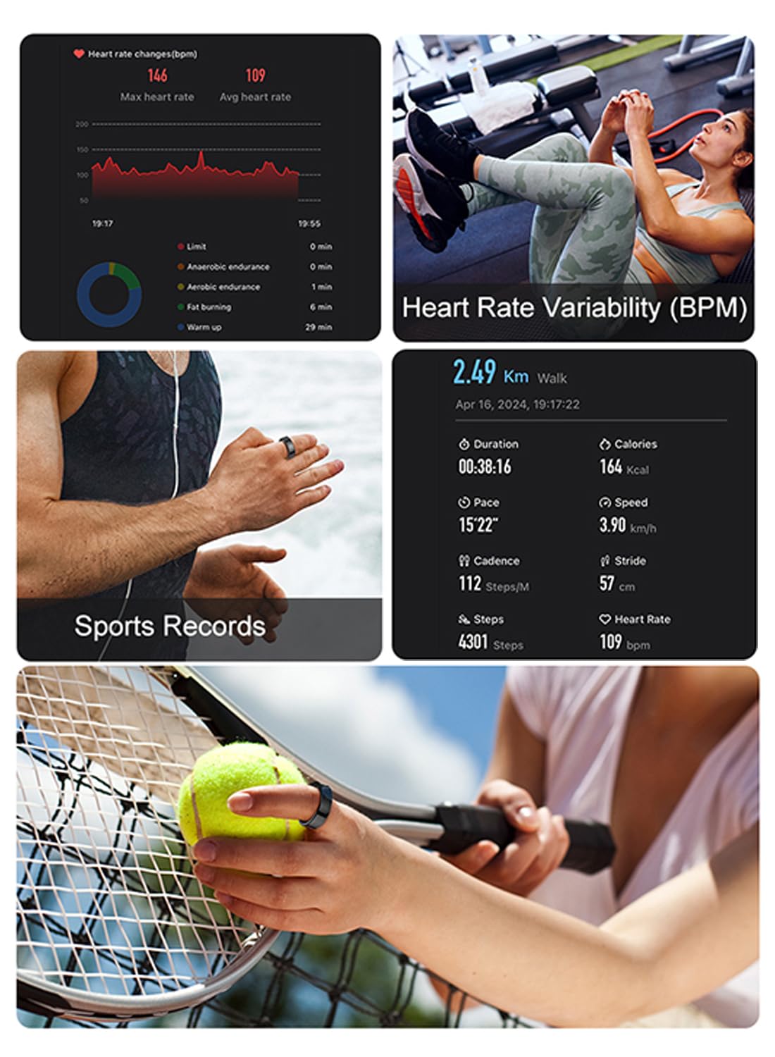 Bague intelligente pour homme et femme - Avec étui de chargement - Étanche 5 ATM - Compatible avec iOS/Android - Pour le sommeil, la fréquence cardiaque, le rappel physiologique