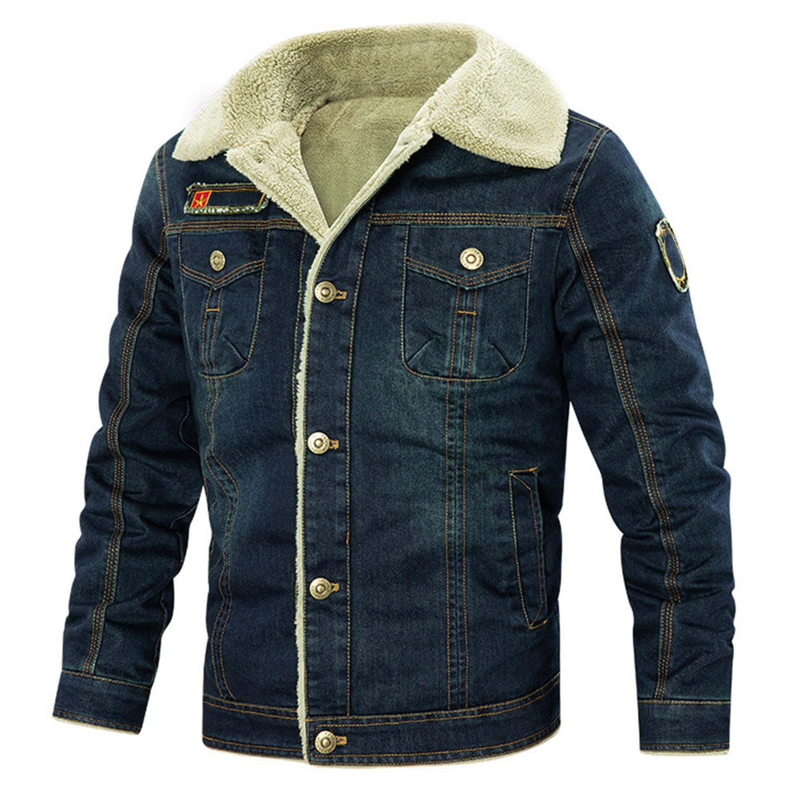Chaqueta de mezclilla informal para todos los días, de corte suelto y cómodo, forrada en polar, con bolsillos, para jóvenes