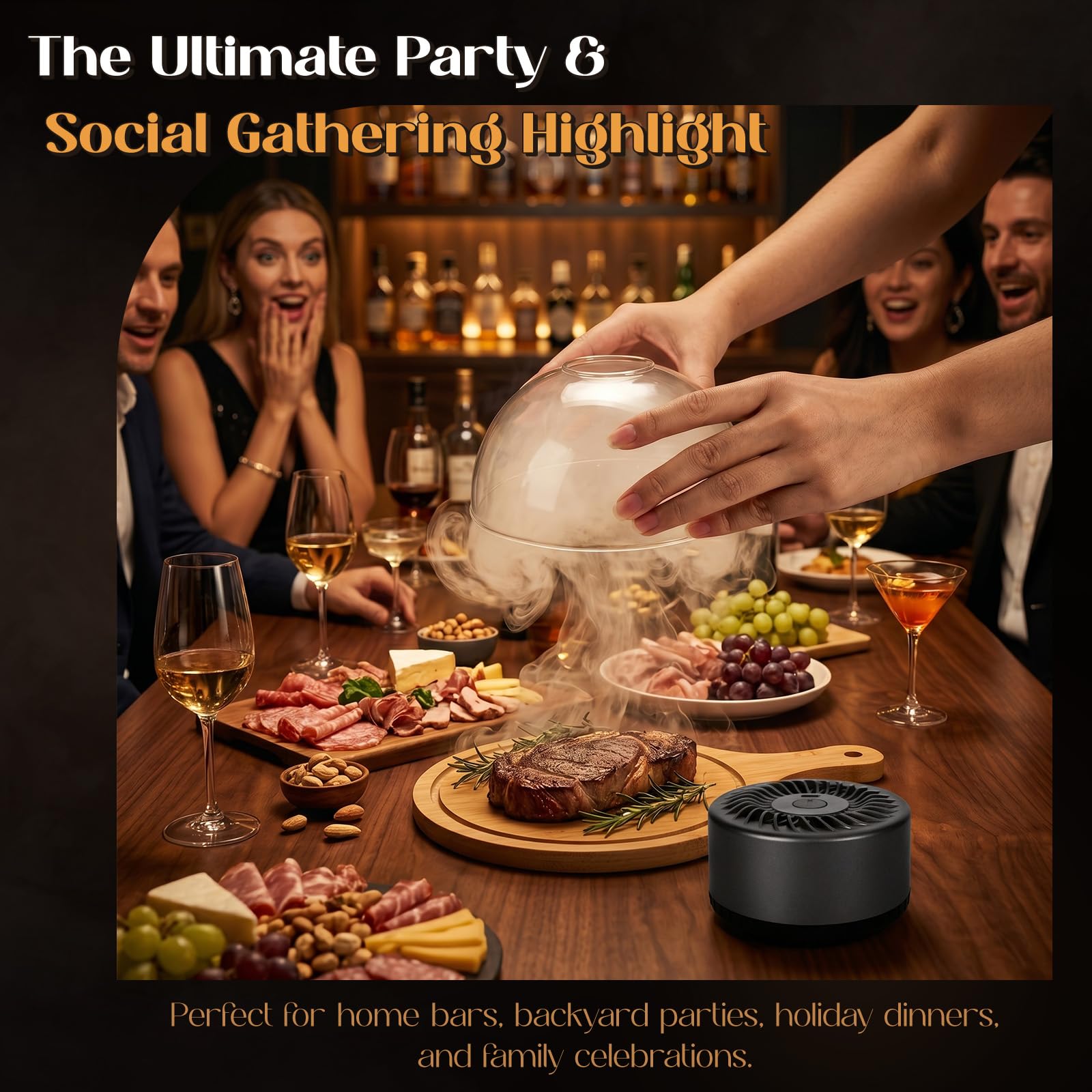 Kit affumicatore elettrico per cocktail, ricaricabile USB-C, senza torcia, per cocktail e cibo, controllo del fumo regolabile, copertura in vetro, vassoio di legno, 6 trucioli di legno (15 cm)