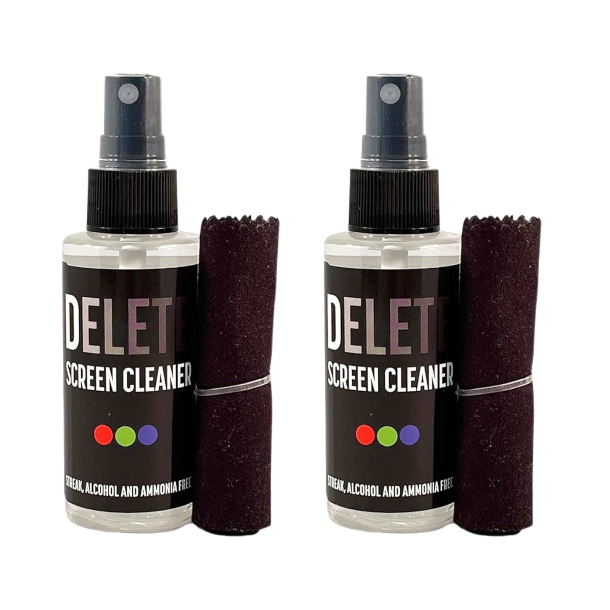 Delete Screen Cleaner Spray Kit 2 Pack 2oz Bottle, 12"x12" Microfiber Cloth