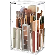 Acrylic Makeup Brush Holder with Lid, Transparent Vanity Organizer for Makeup Brush and Cosmetic Storage, Multiple Slots, Large Capacity for Brushes, Lipsticks, and Other Essentials