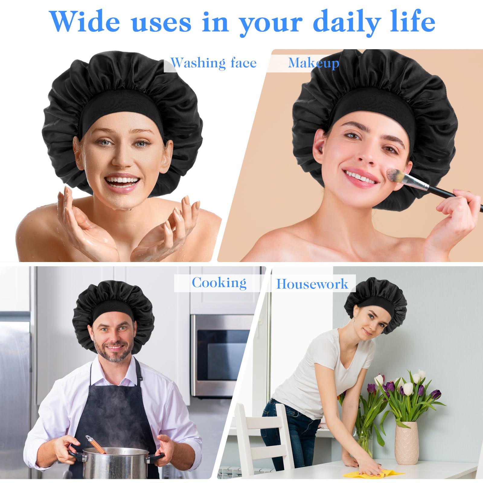Satin Bonnet For Men, Silk Bonnet For Sleeping With Wide Band, Soft Hair Bonnets For Natural Curly Hair Braids