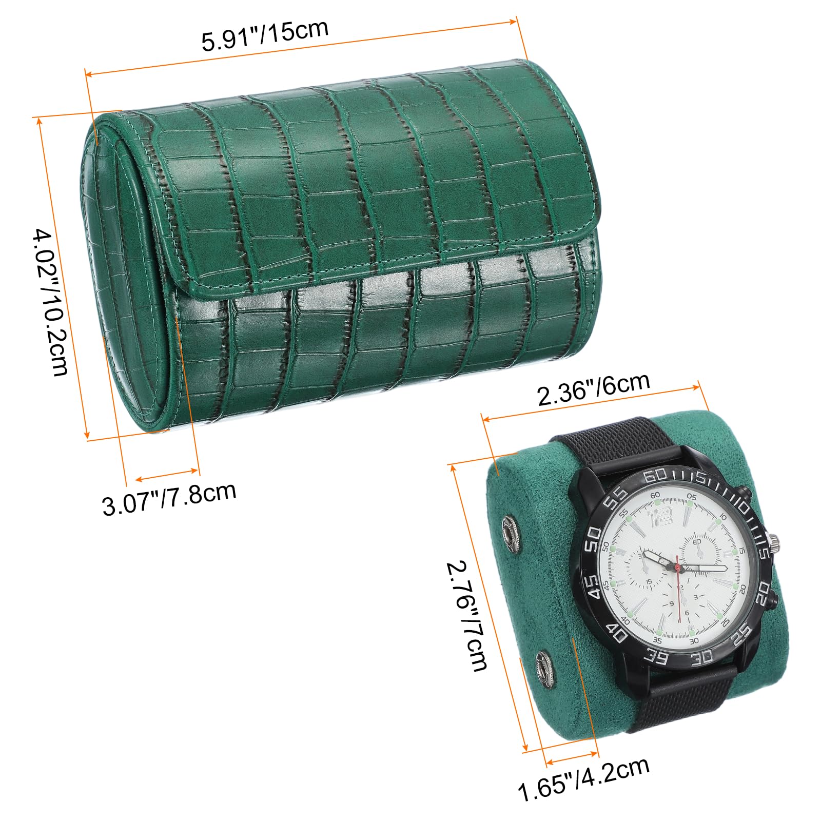 Custodia da viaggio arrotolabile per orologi con 2 scomparti, custodia portatile in pelle per orologi da uomo e da donna, organizer per orologi con cuscino rimovibile per viaggi, esposizione, textur