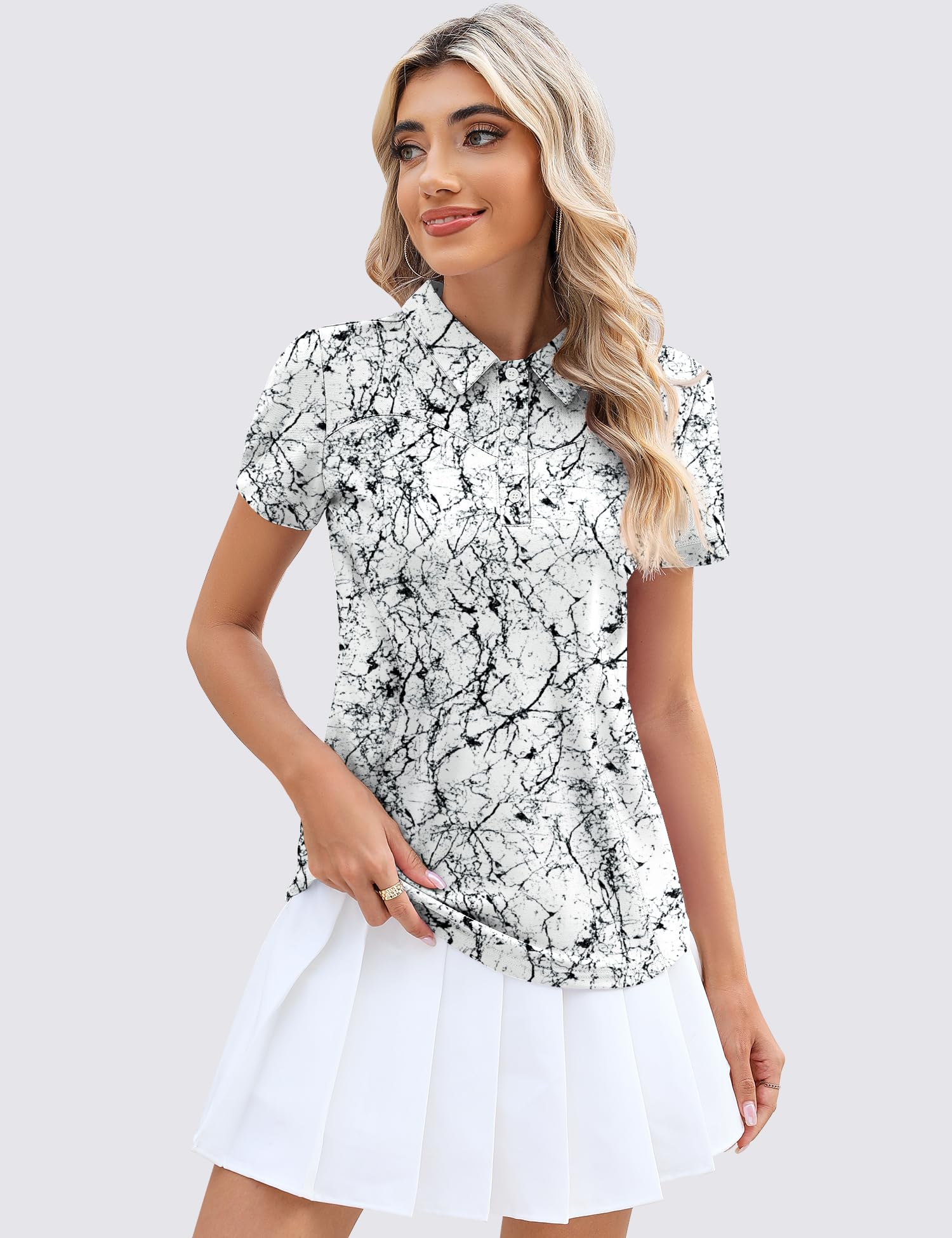 IECCP Polo de golf para mujer, manga corta, cuello de algodón, ligera, absorbe la humedad, camiseta de verano, trabajo, informal, tenis, 3 botones, 2025