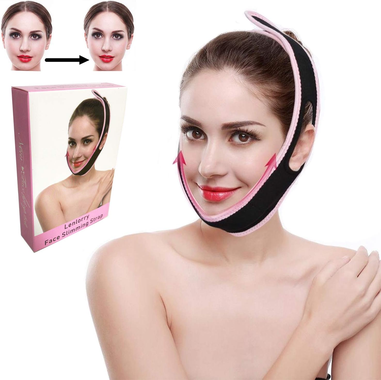Face Lifter Strap Chin Slimmer Belt, Double Chin Reducer Patch Facial Shaper Bandage Ultra-Thin V Face Anti Wrinkle Slim Up Band Mask for Women Men Round Face (2 Pack)