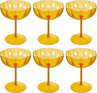 12PCS Plastic Martini Glasses - 10 Oz Amber Elegant Disposable Cocktail Glasses for Champagne Wine Wedding Party Anniversary Bar Thanksgiving