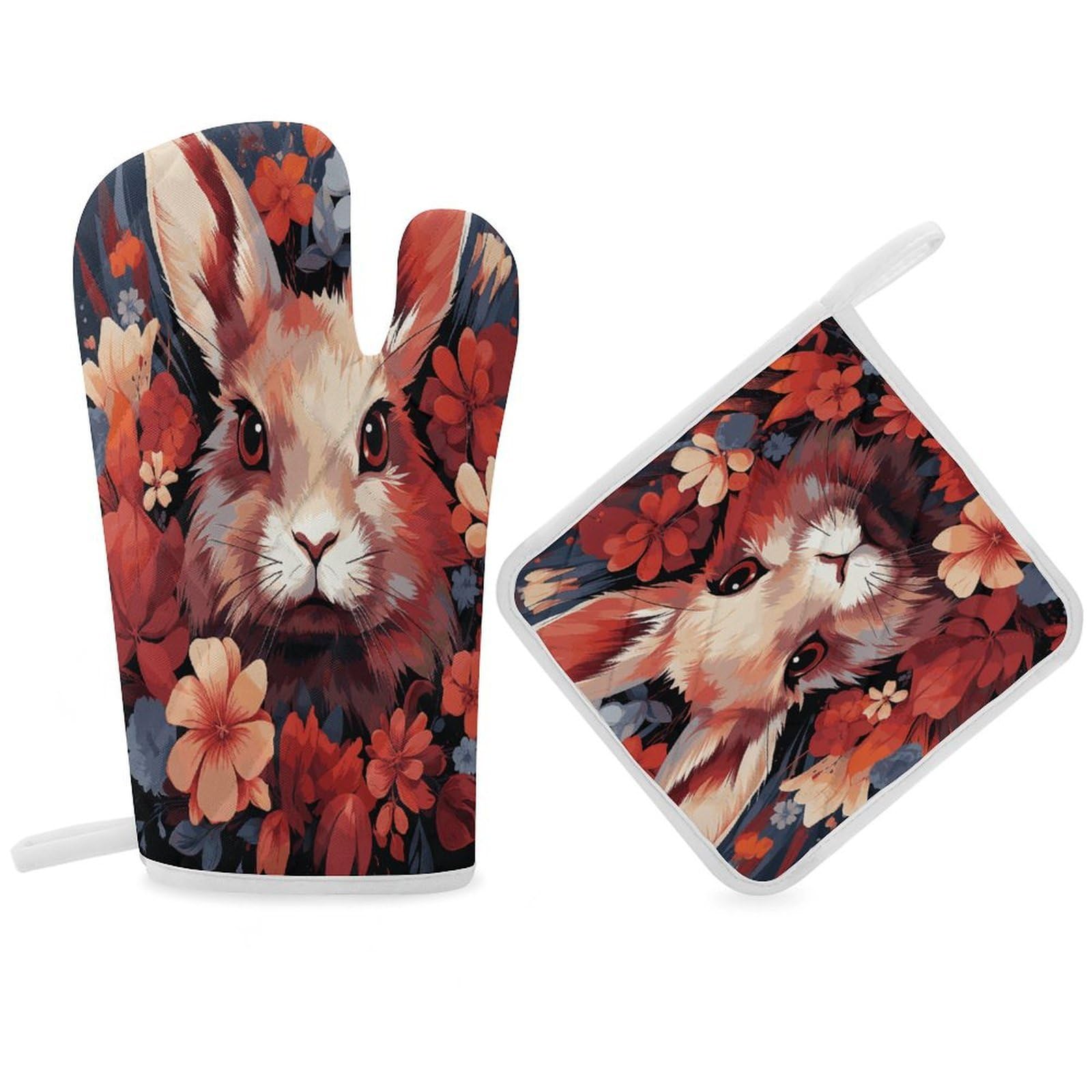 Fodpand Women's Style Easter Bunny Oven Mitts And Pot Holders Sets,Oven Gloves For Kitchen Oven Mitts And Potholders For Baking Cooking Grilling Apartment Essentials