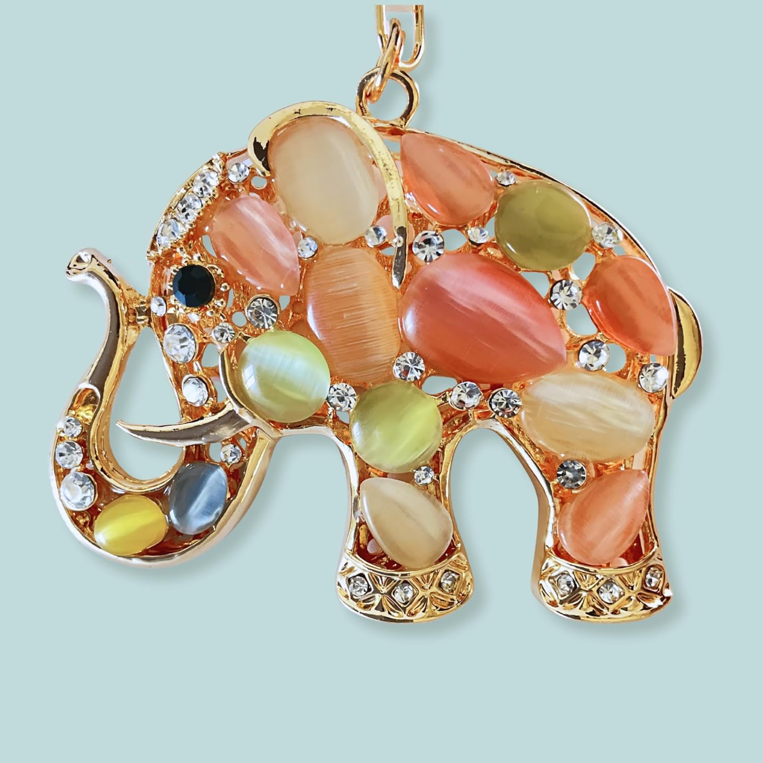 Opalescent Elephant Keychain | Rhinestone Crystal Bag Charm Purse Backpack | Lucky Gift for Women + Pouch - Image 8