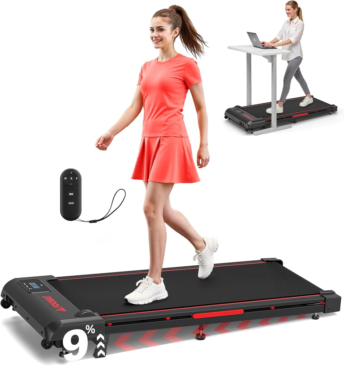 Walking Pad with 9% Incline, FOUSAE 3 in 1 6.2 MPH Treadmill for Home with Double Frame 330 LB Weight Capacity, 2.5 HP Under Desk Walking Pad Treadmill with 12 HIIT Programs, Magnetic Remote Control