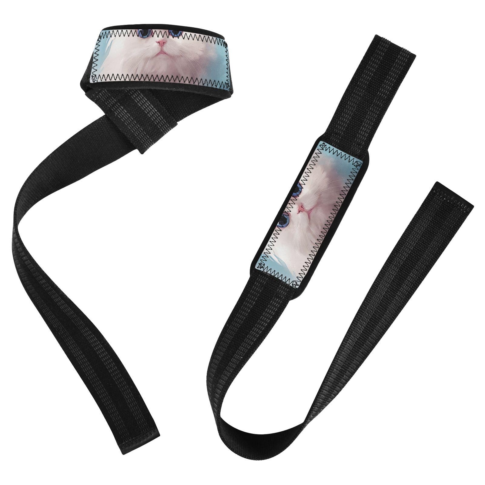 Nander Cute Blue Eyed White Cat Wrist Straps for Weightlifting,Lifting Straps with Neoprene Cushioned Wrist Padded and Anti-Skid Silicone for Strength Training,Bodybuilding,Deadlifting