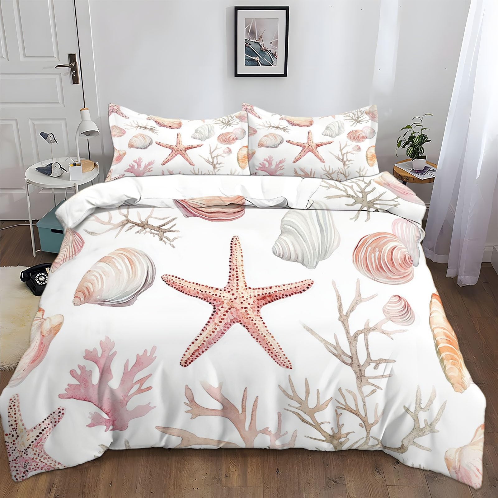 Funda Nordica Infantil para Cama 90 Concha De Estrella De Mar De Acuarela 3D Funda de Microfibra Polialgodón para Edredón 150x200 cm, Suave y Transpirable Juego de Funda Nordica