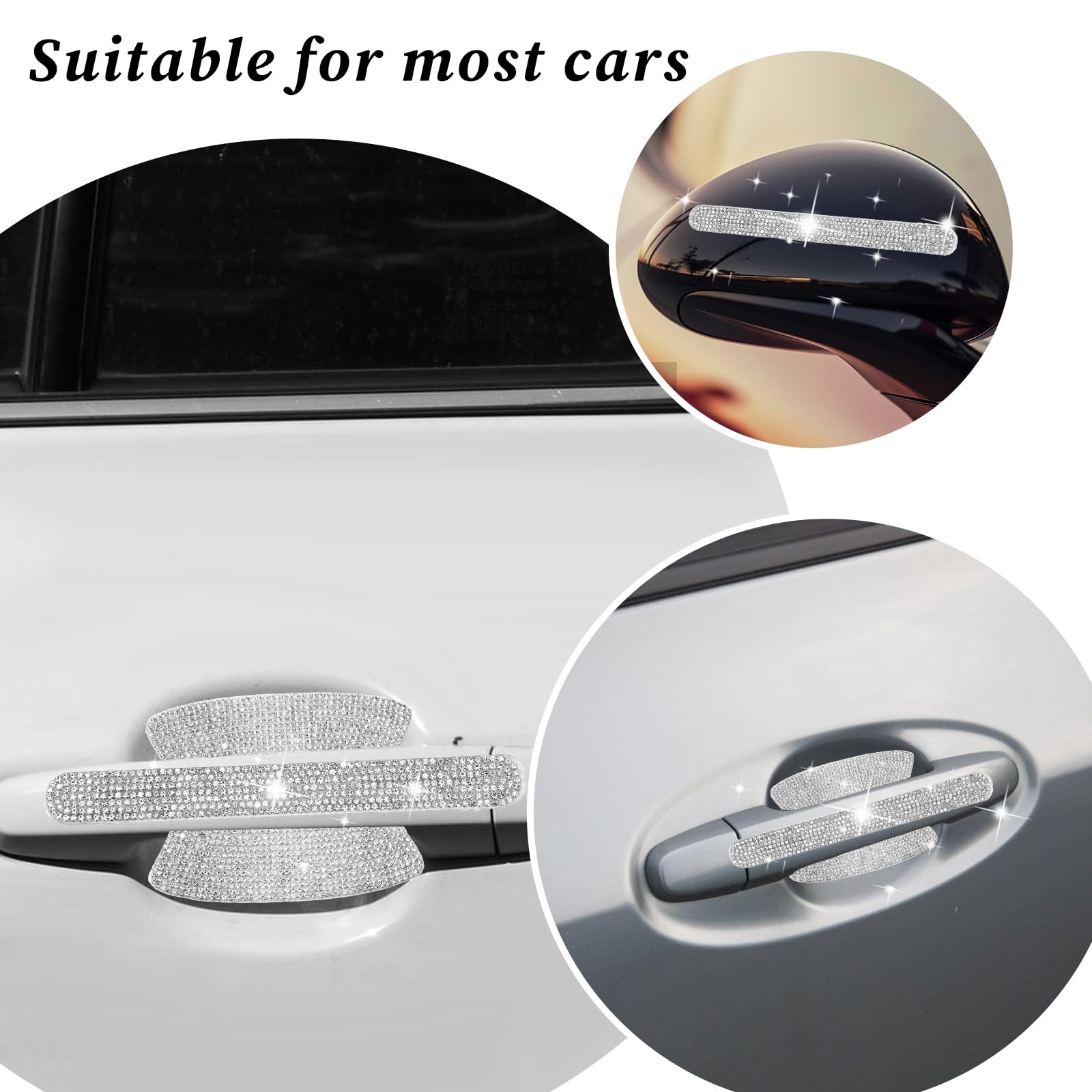 Crystal Car Door Handle Scratches Protector - 10PCS Silver Rhinestone Stickers - Bling Auto Accessories for Women — view 4