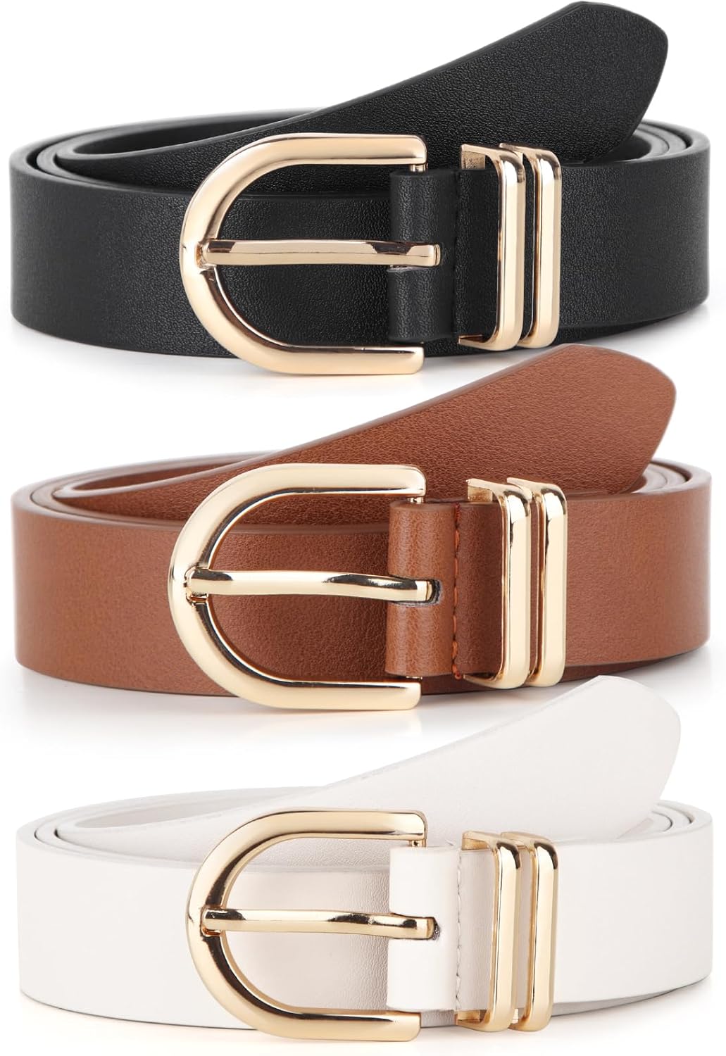 UnFader Pack 3 Women Belts for Jeans Pants, Fashion Gold Buckle Leather Belts - Image 3