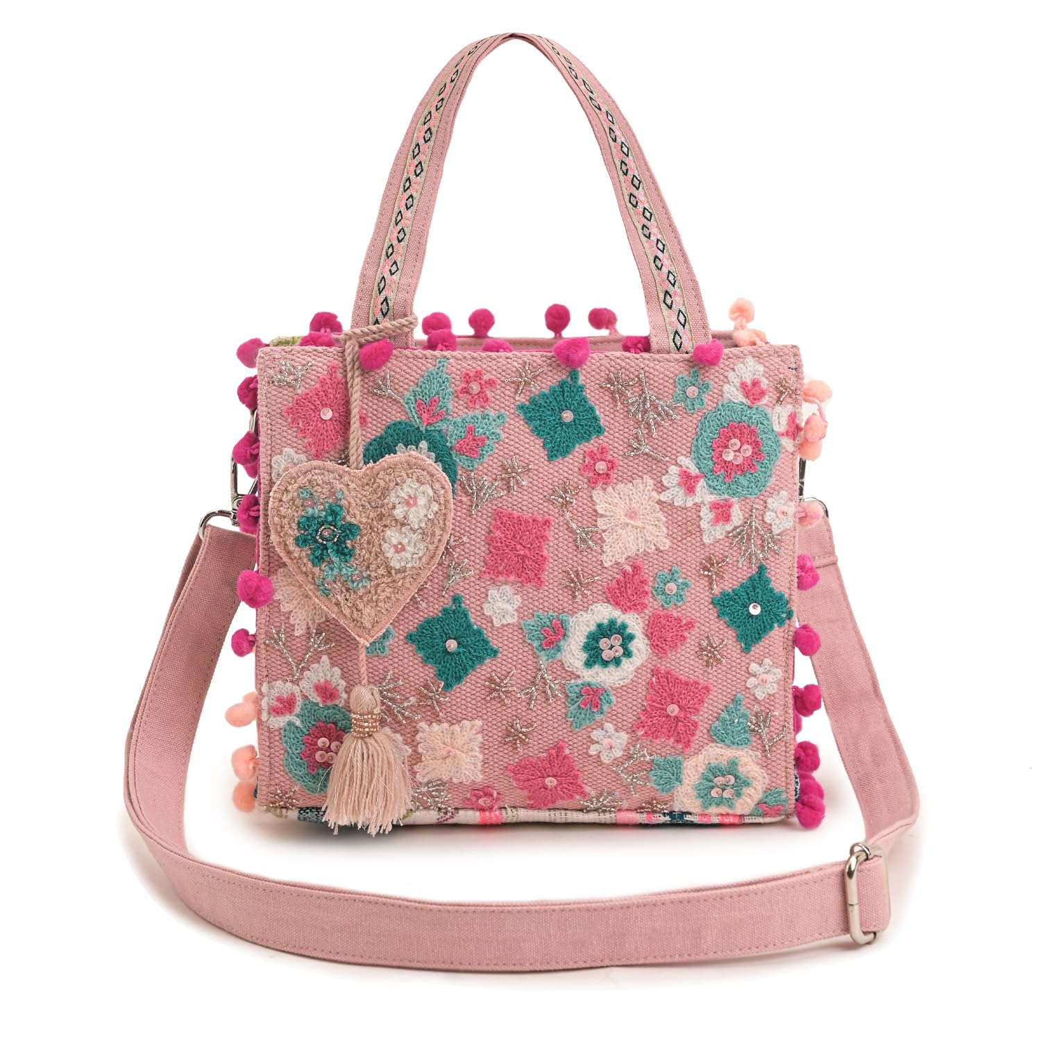 boho girl Whimsical Multicolor Jacquard Mini Blush Tote for Women with Adjustable Strap | Wedding Gifts For Women | Handbag For Women And Girls-picture-54