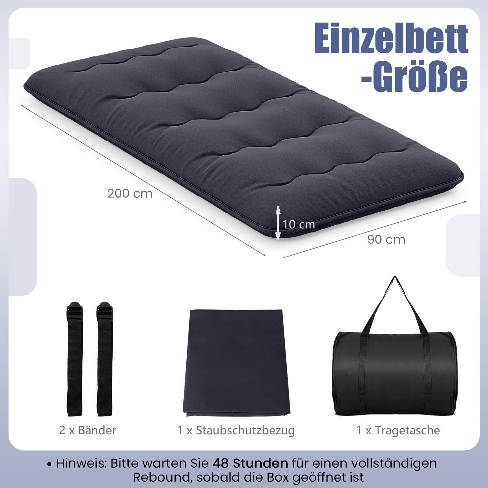 GIANTEX Japanische Futon Matratze 90x200 cm, Bodenmatratze 10cm Dicke, Tatami Matte Futonmatratze Faltbar & Tragbar, Klappmatratze Faltmatratze für Tatami, Rollmatratze mit Abnehmbarer Bezug
