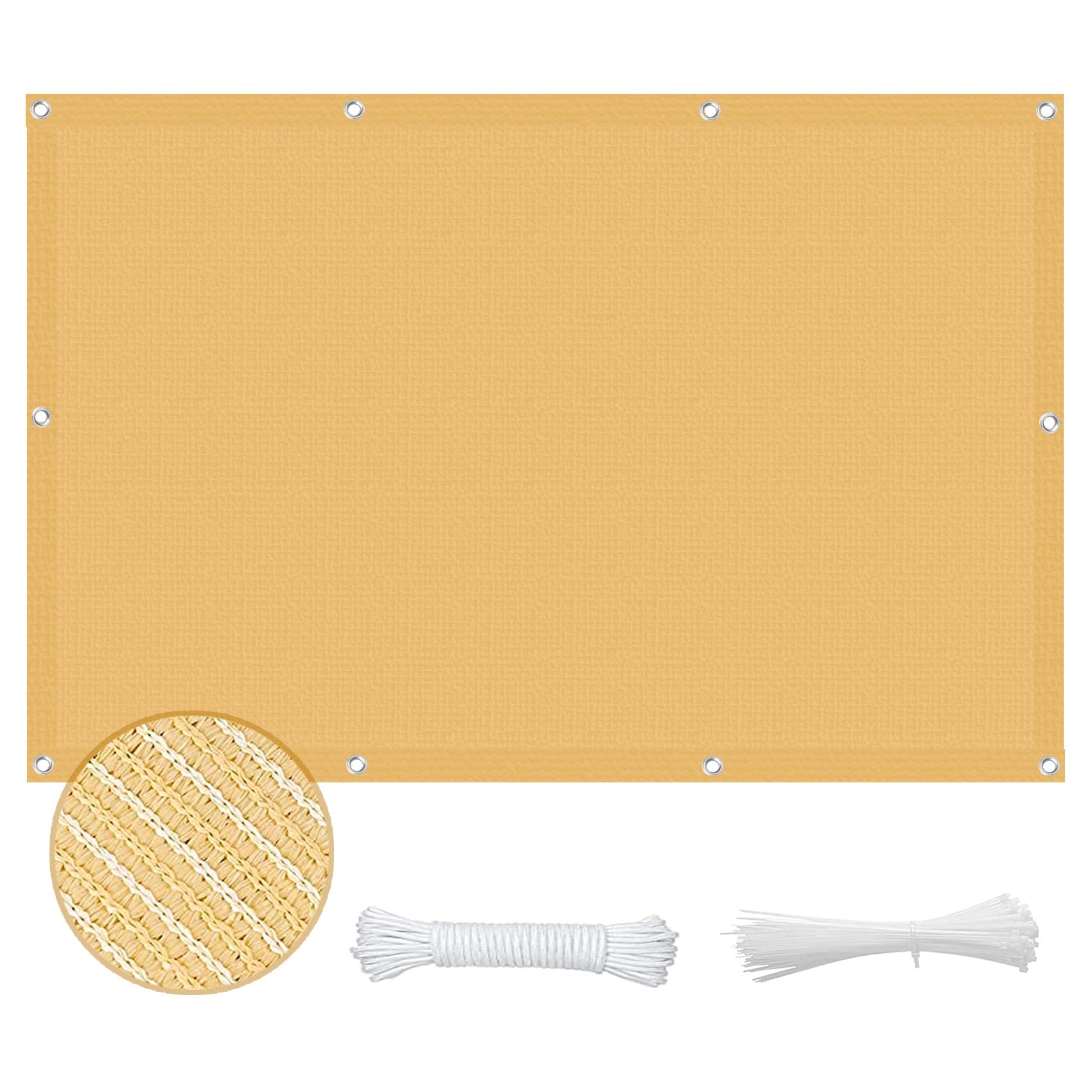 Sonnensegel Wasserdicht 1.2 x 3.8 cm Windschutz und Sonnenschutz Schattiernetz Gewächshaus Sonnensegel mit Ösen und Befestigungsseile für Balkon Garten Terrasse, Creme Farben