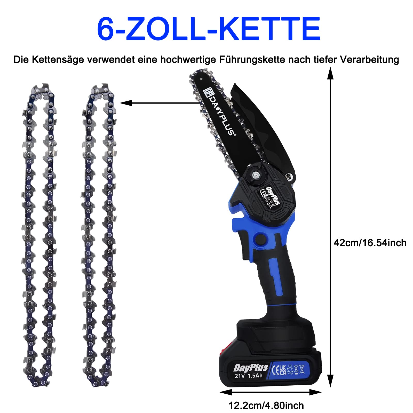 motosega a batteria, motosega elettrica, senza spazzole, mini motosega con batteria da 1500 mAh e caricabatterie, motosega da 6 pollici, sega elettrica per legno, uso portatile da giardino