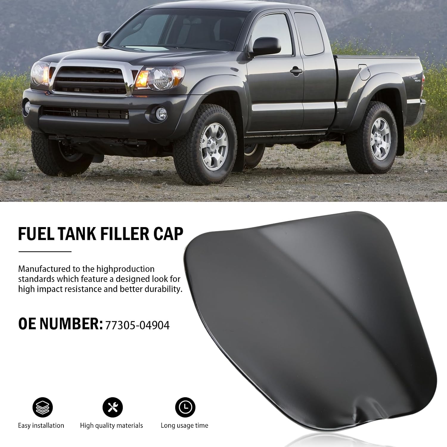 Fuel Filler Lid Compatible with 2005-2015 Tacoma Double Cab Short 5 Foot Bed (not fit 6) Fuel Tank Cap Trim Cover 77305-04904