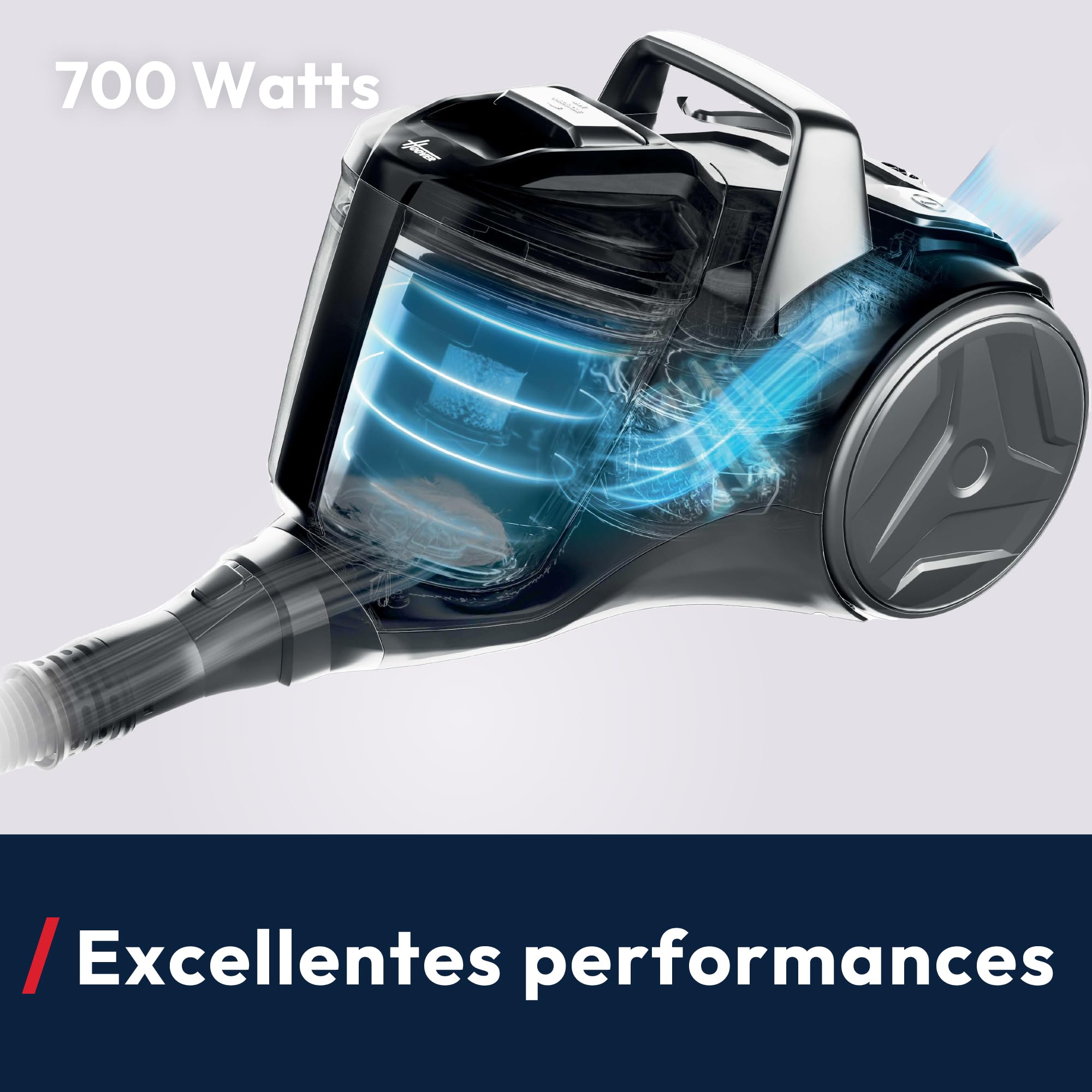 Hoover HP1 Home Aspirateur Traineau sans Sac Compact et Puissant HPZ107HM, Haute-Performance, 2 Brosses Sols Durs-Tapis & Spéciale Parquet, Tech. Cyclonique, Filtre Lavable, Vidage Facile,Accessoires