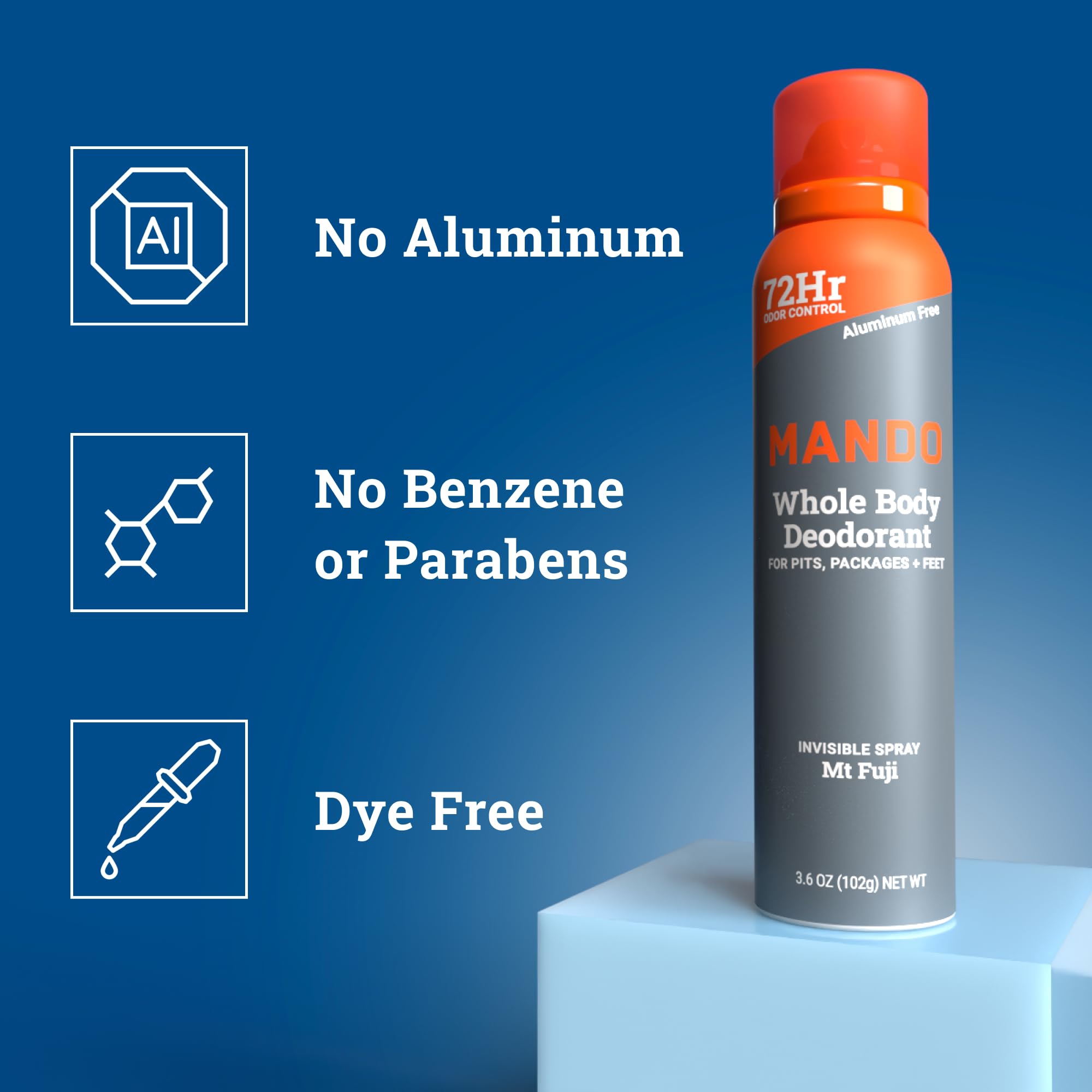 Mando Whole Body Deodorant Spray for Men, 72-Hour Odor Control, 2 Pack