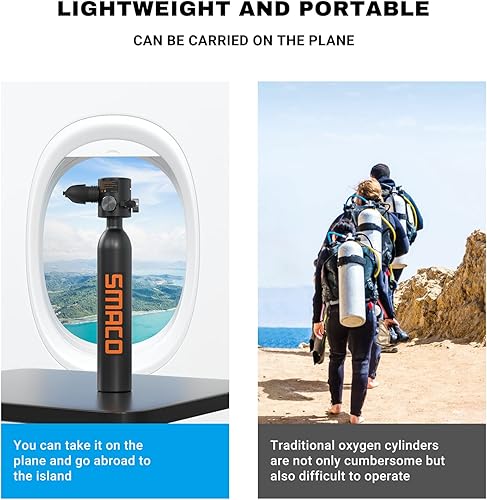 Miniatura 4 de SMACO Mini tanque de buceo de mano de 0.5L Mini tanque de buceo con DOT marcado botella de poni reutilizable con 5-10 minutos de reserva de aire de