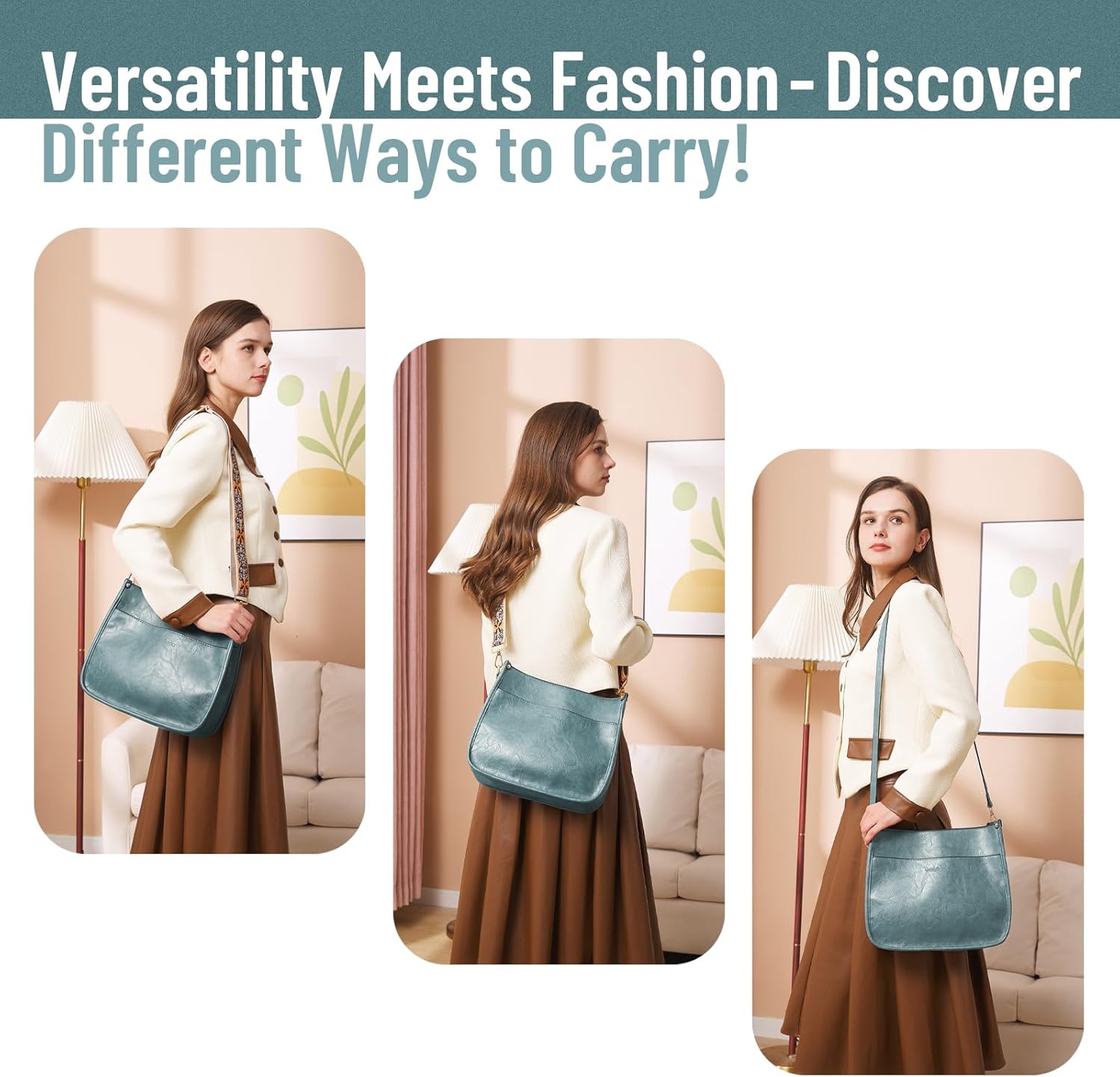 WOOMADA Hobo Handbag for Women Vegan Leather Crossbody Bags Trendy Shoulder Bag with 2 Adjustable Strap