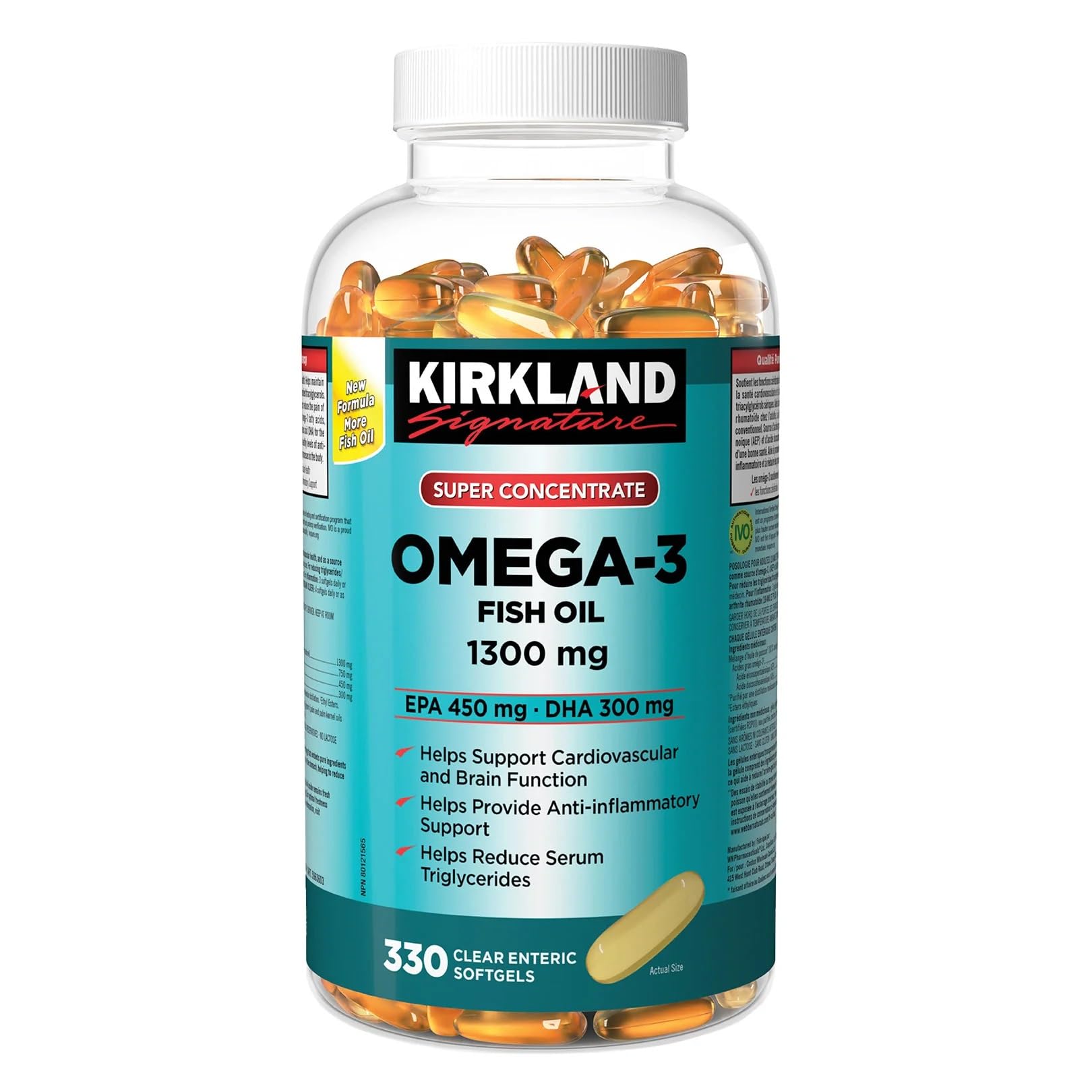 Kirkland Signature Super Concentrate Omega 3 Fish Oil Softgels, 1000 mg, EPA 440 mg, DHA 280 mg, Omega 3 Fatty Acids 720 mg, (300 Soft gels)