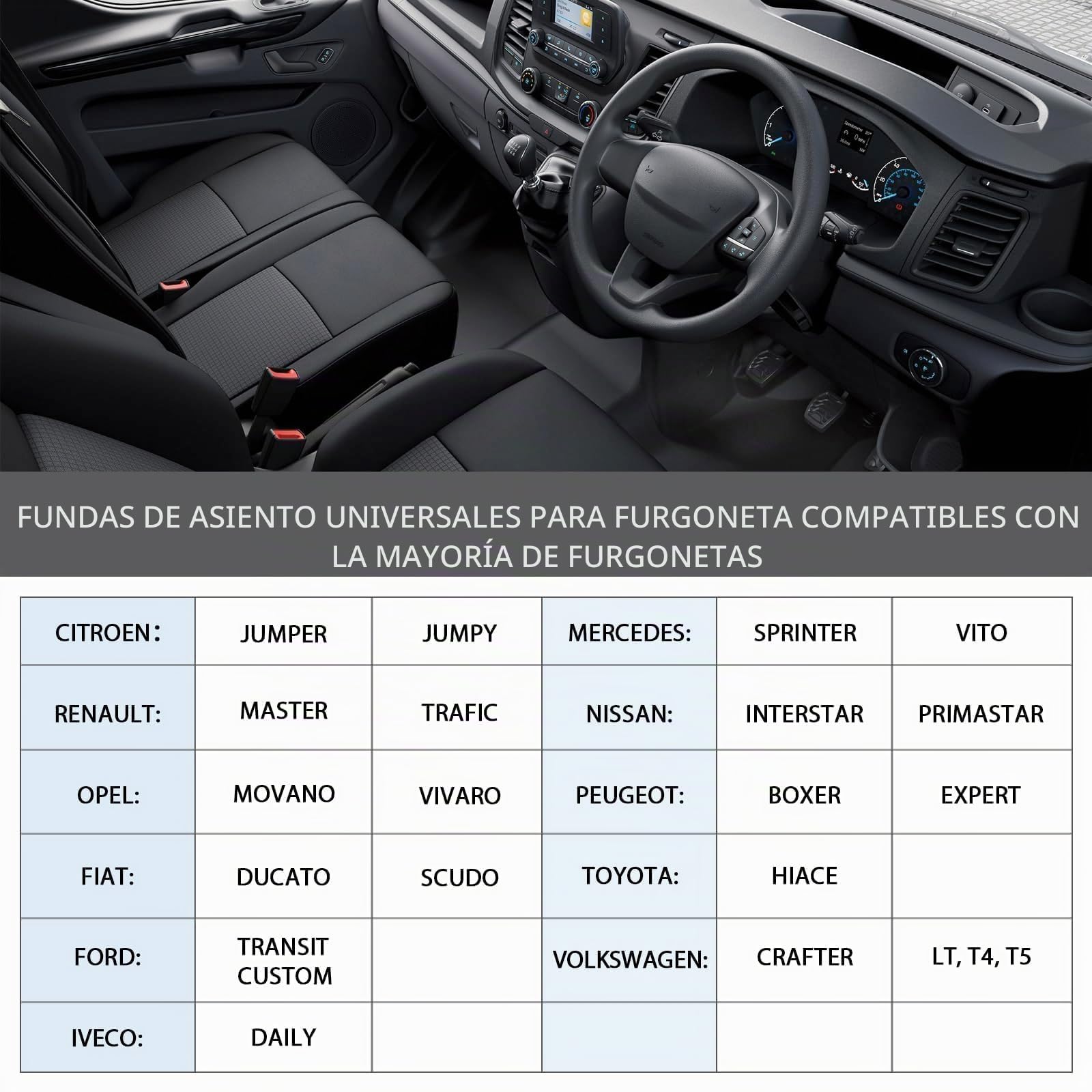 TOYOUN Juego de Fundas de Asientos para Furgonetas y Camiones de 2 + 1 plazas, Fundas Asientos Coche Universales Set,Protector Cubre Asiento Coche Accesorios de Automóvil Cuero sintético,Negro y Gris
