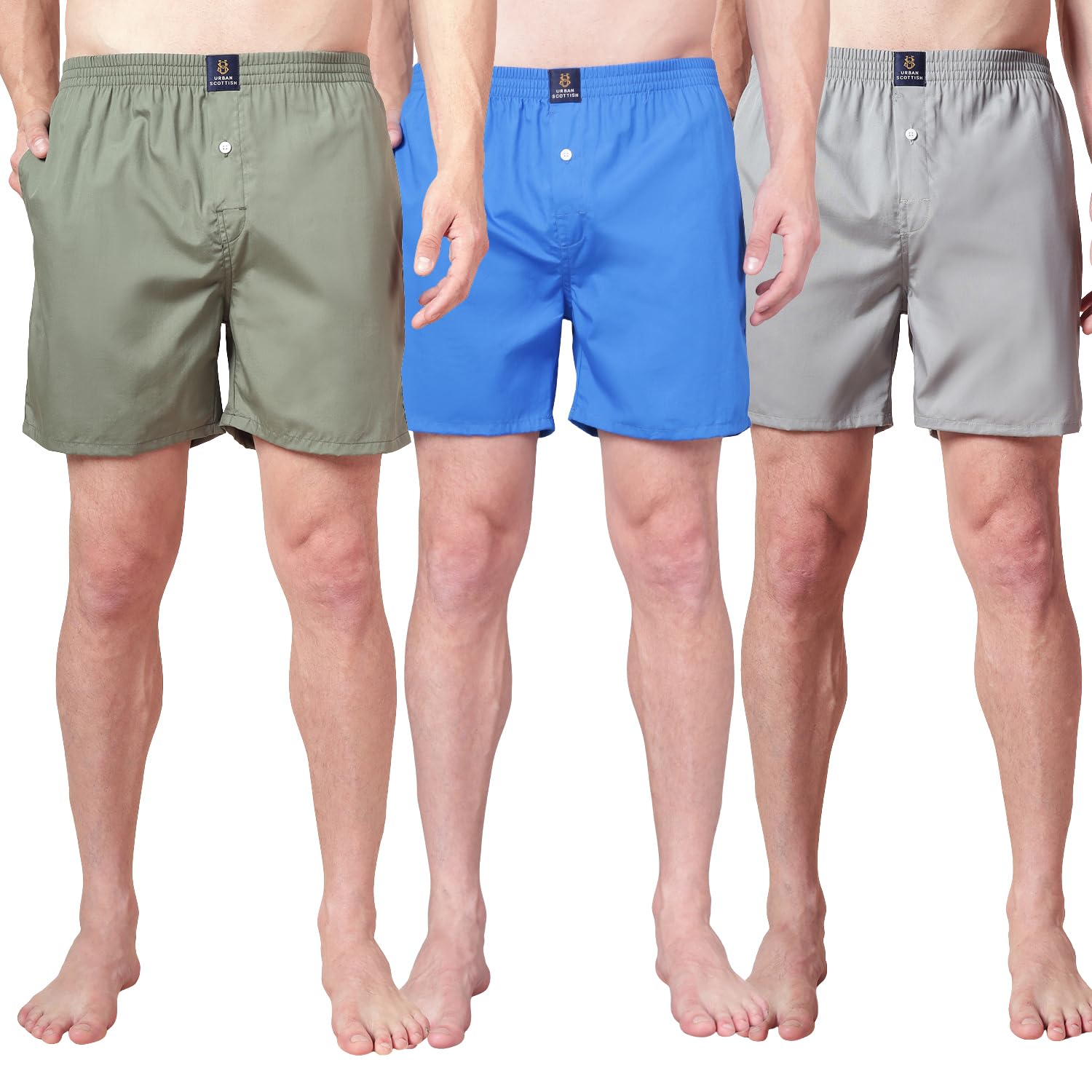 urban scottish Men’s 100% Cotton Solid Boxers Shorts with Side Pockets (Pack of 3) (USB-03-04-07-S)-picture-24