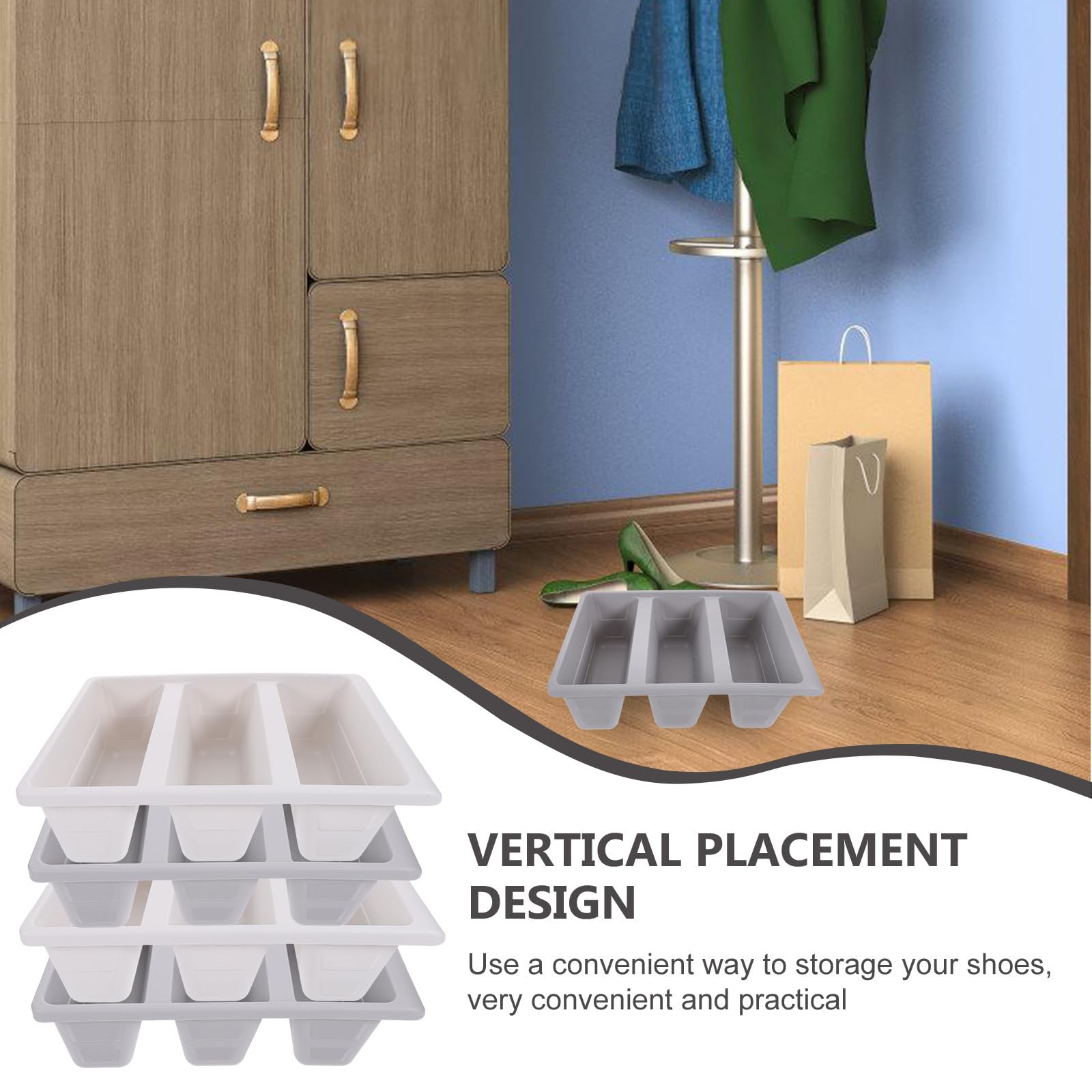 Angoily Lot de 4 Plateaux à Chaussures Empilables en Polypropylène Gris et Gris Clair Rangement Compact pour Chaussures Organisateur Multi-Grilles pour Placard Solution Gain de Place