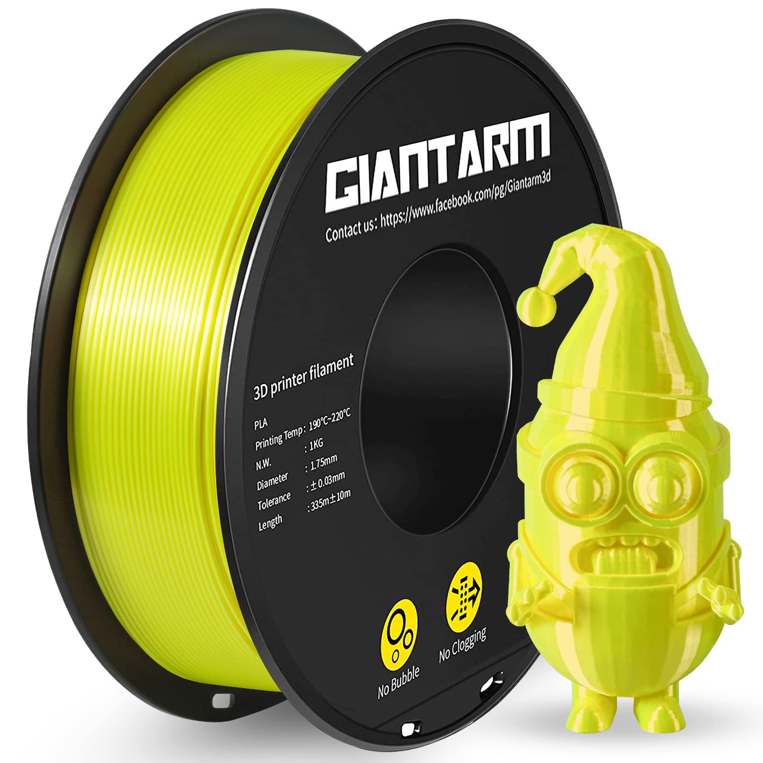 GIANTARM Filamento PLA 1.75mm Silk Giallo, Stampante 3D PLA Filamento 1kg Spool